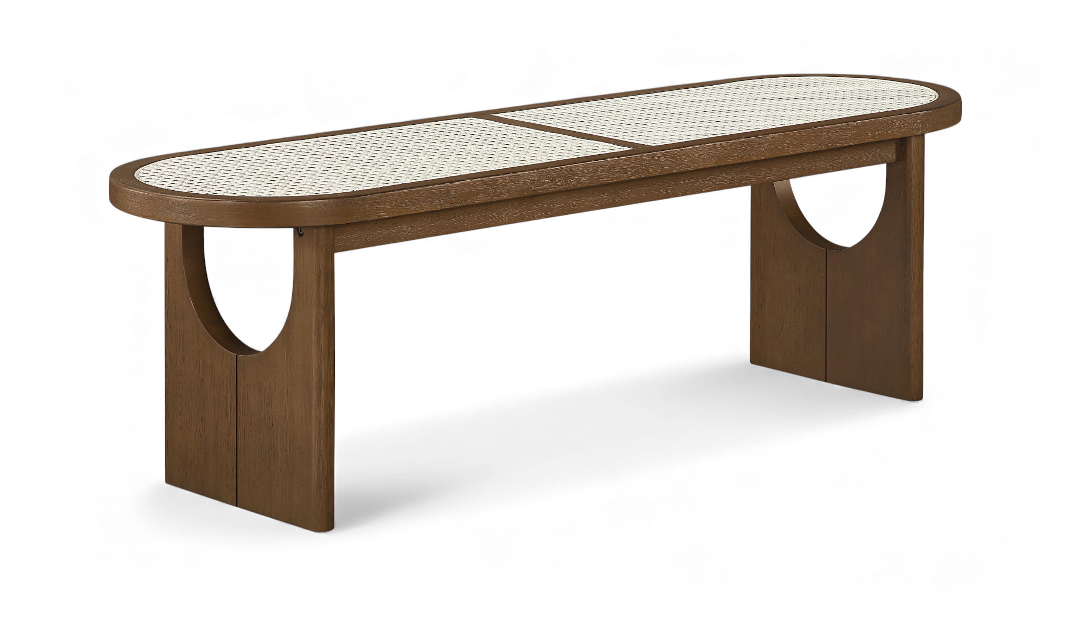 Canovia - Solid Wood And Faux Cane Bench - Brown Walnut