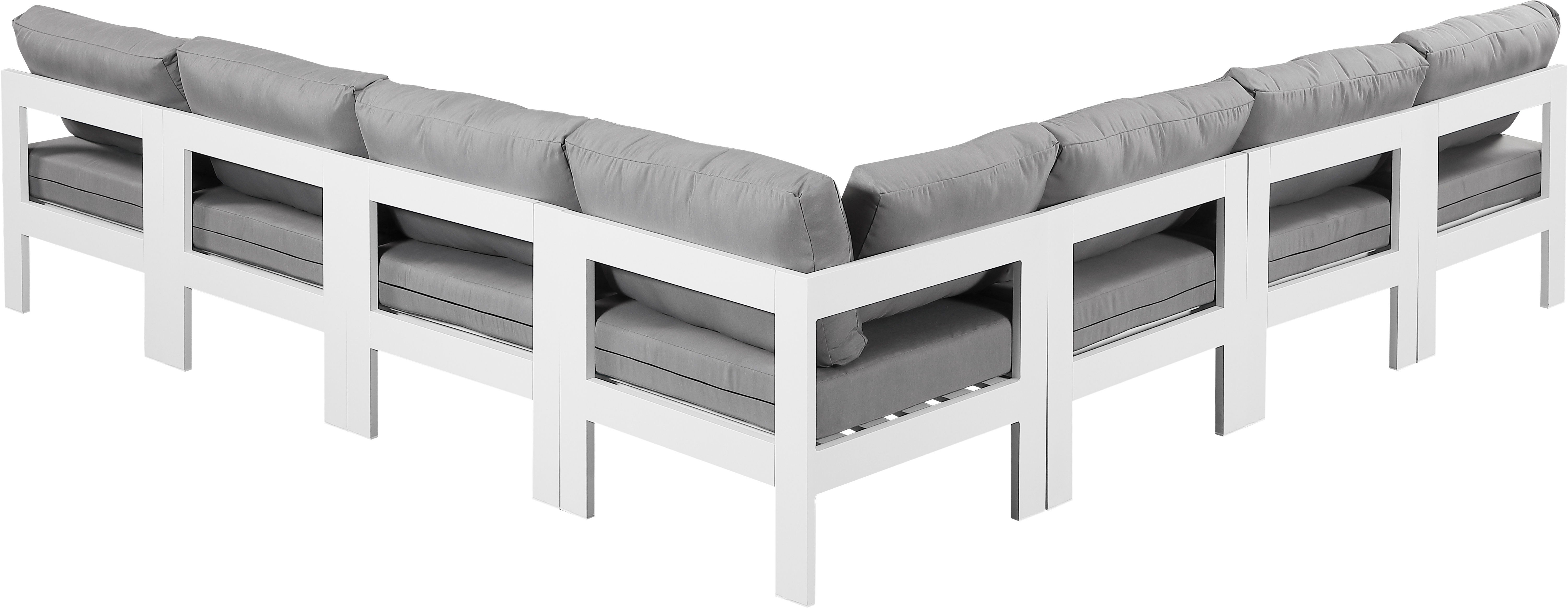 Nizuc - Outdoor Patio 7 Piece Modular Croner Armless Sectional With White Frame - Gray