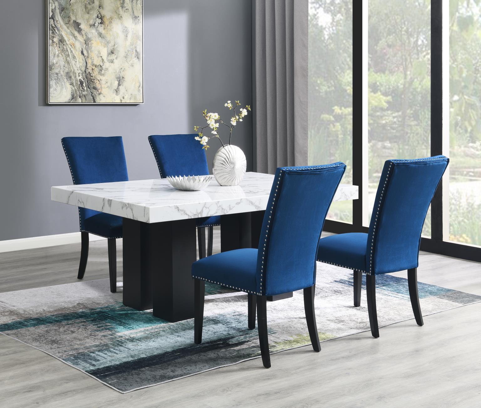 D131 - 5 Piece Dining Room Set (Table, 4 Chairs) - Blue / White
