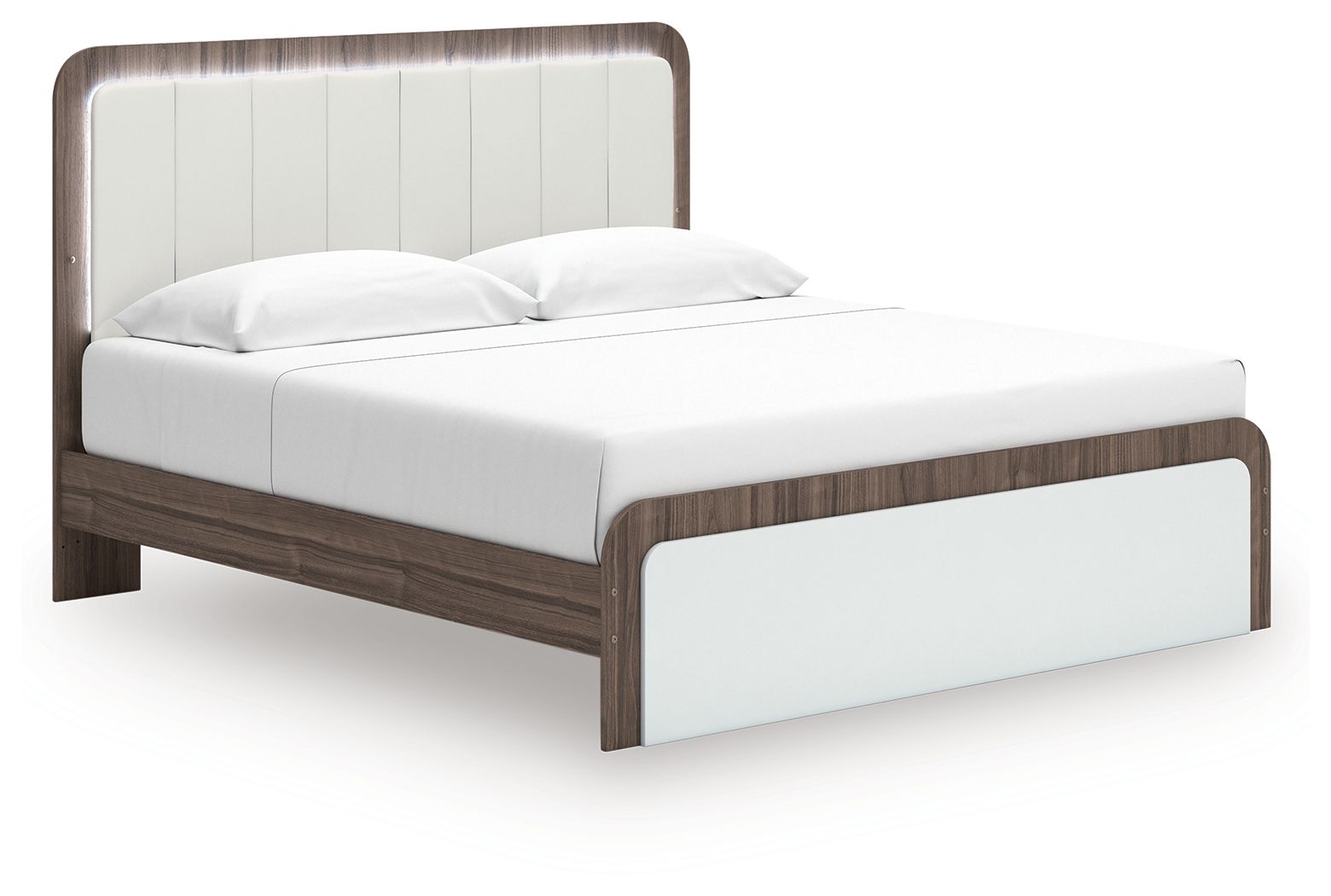 Kendanport - King Upholstered Bed - White / Brown