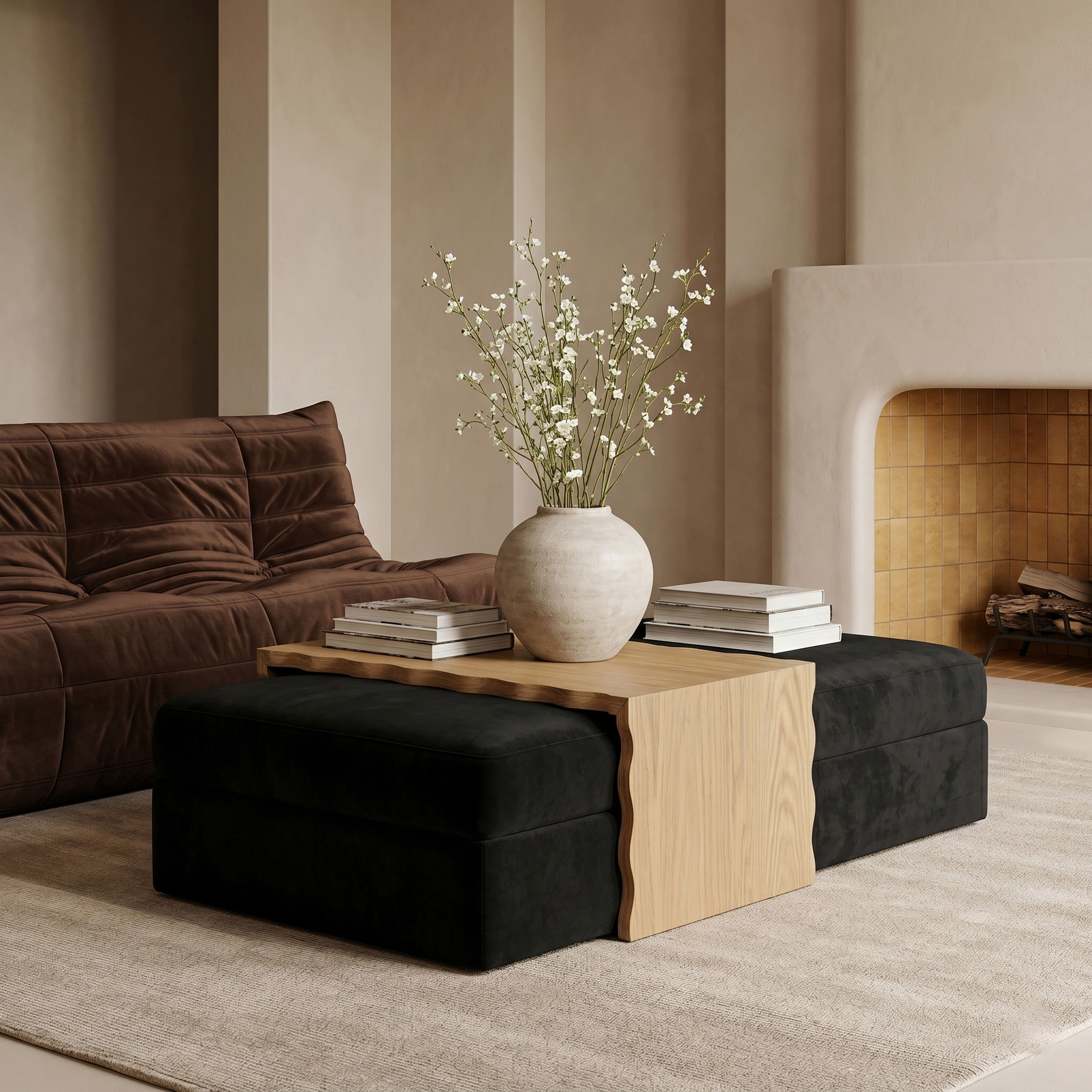 Woodra - Coffee Table / Ottoman - Black / Light Brown