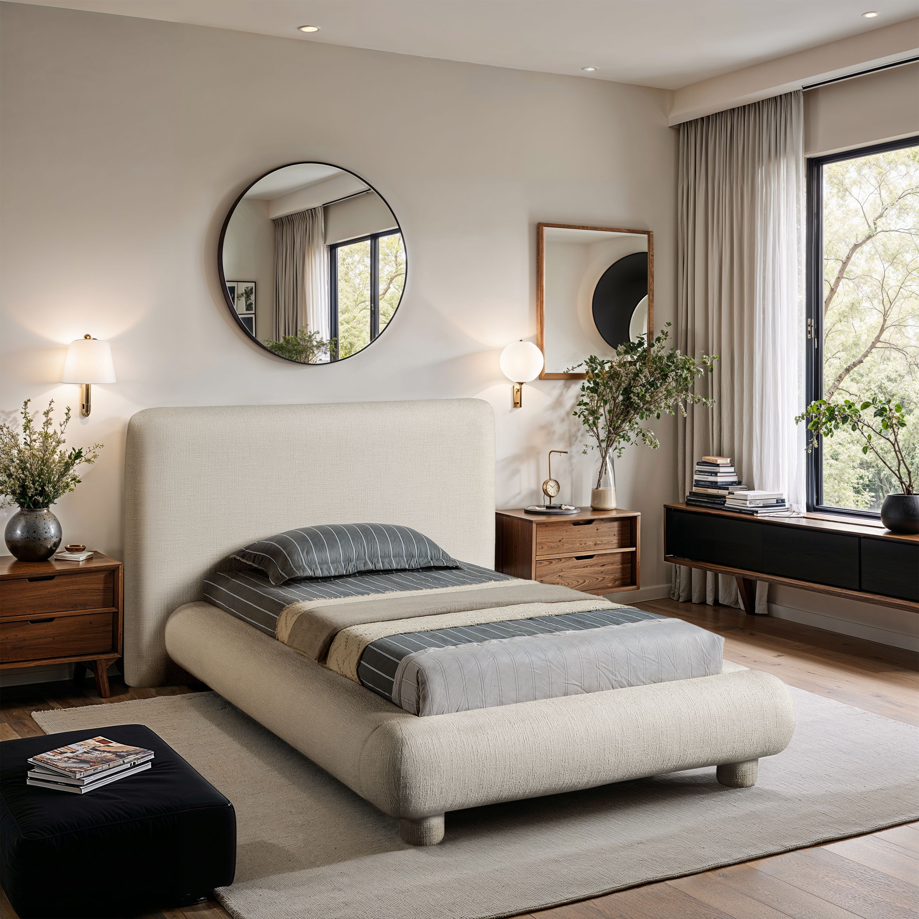 Blair - Fabric Twin Bed - Cream