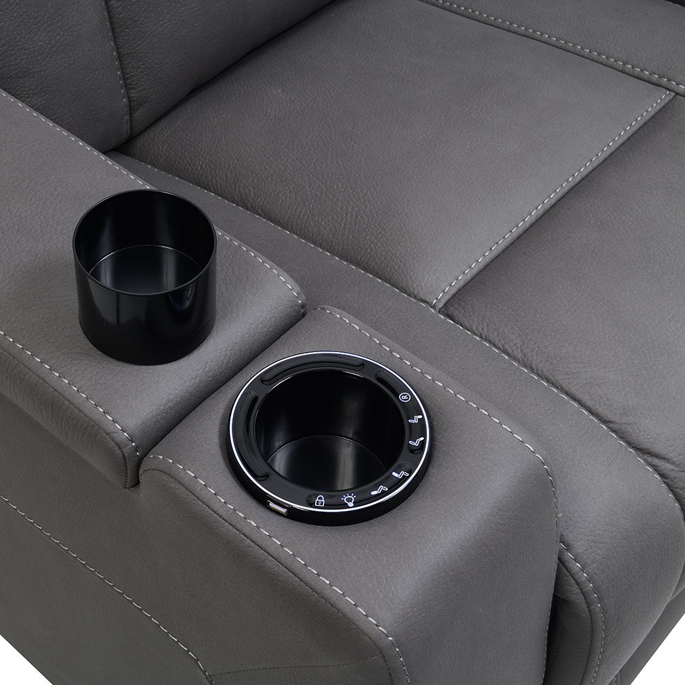 Leuco - Power Motion Recliner With Cup Holder, Control, LED & Power Headrest - Gray, dark gray, view 8