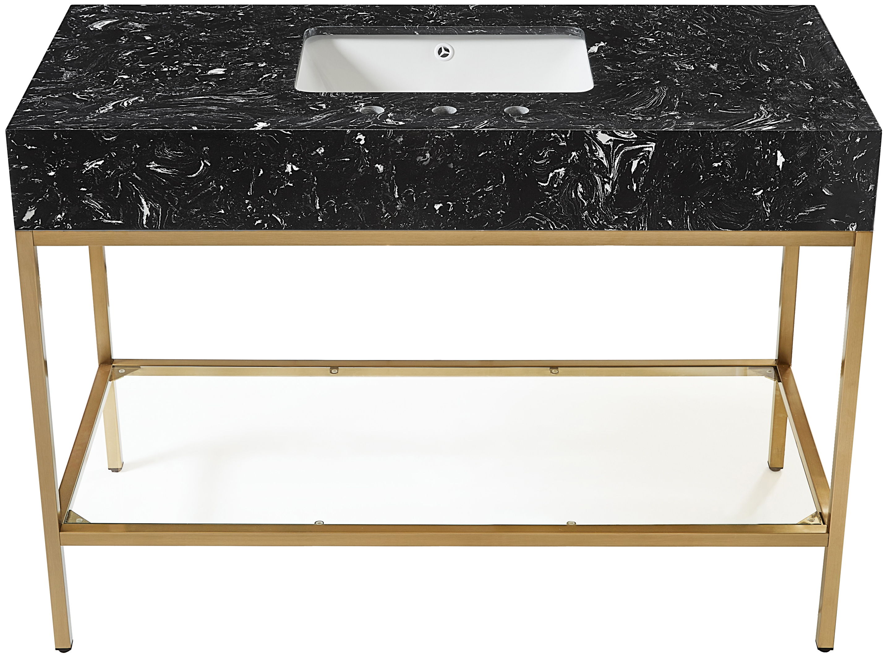 Marmo - 48" Engineered Marble Bathroom Vanity With Gold Base - Black