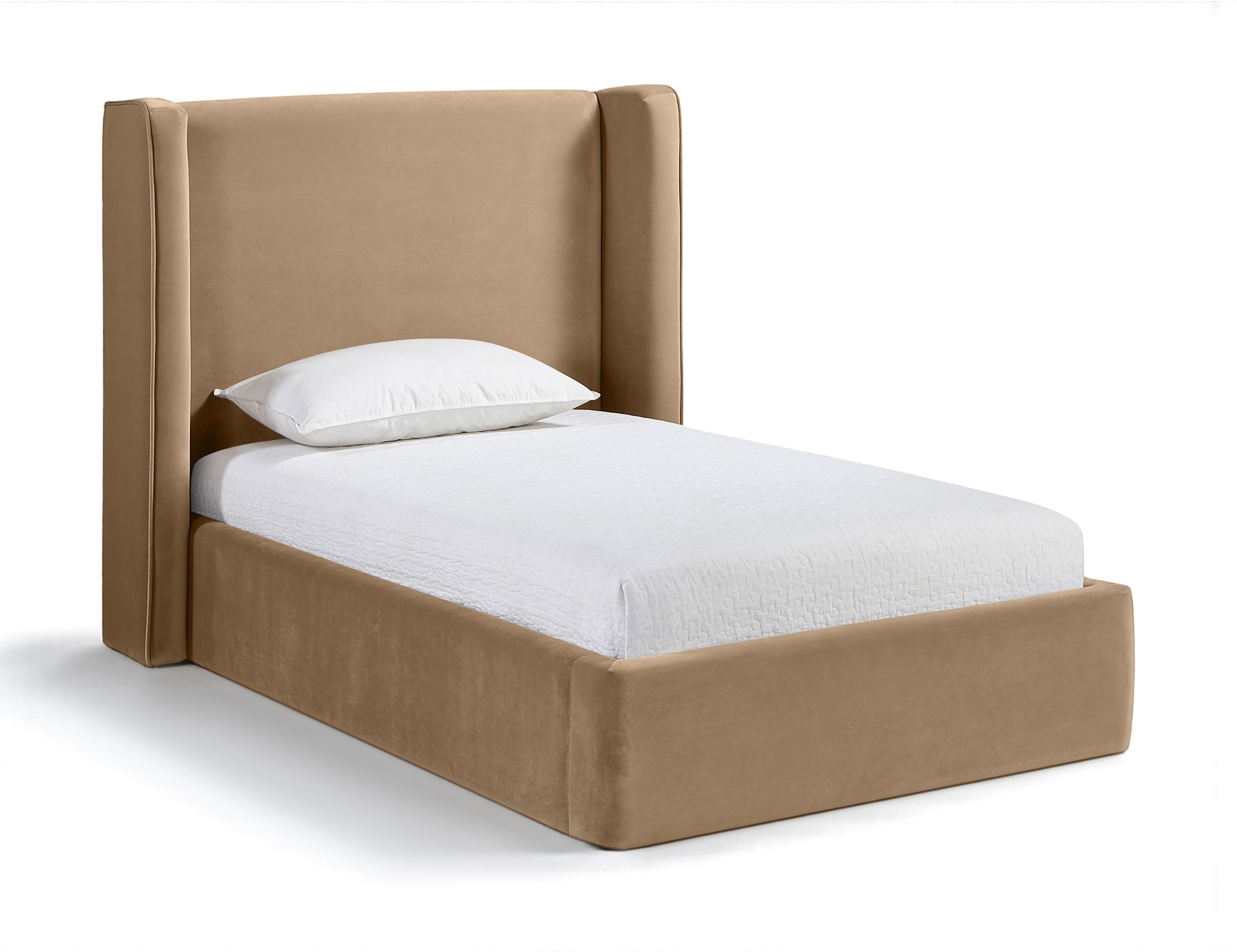 Kendall - Velvet Upholstered Twin Bed - Beige