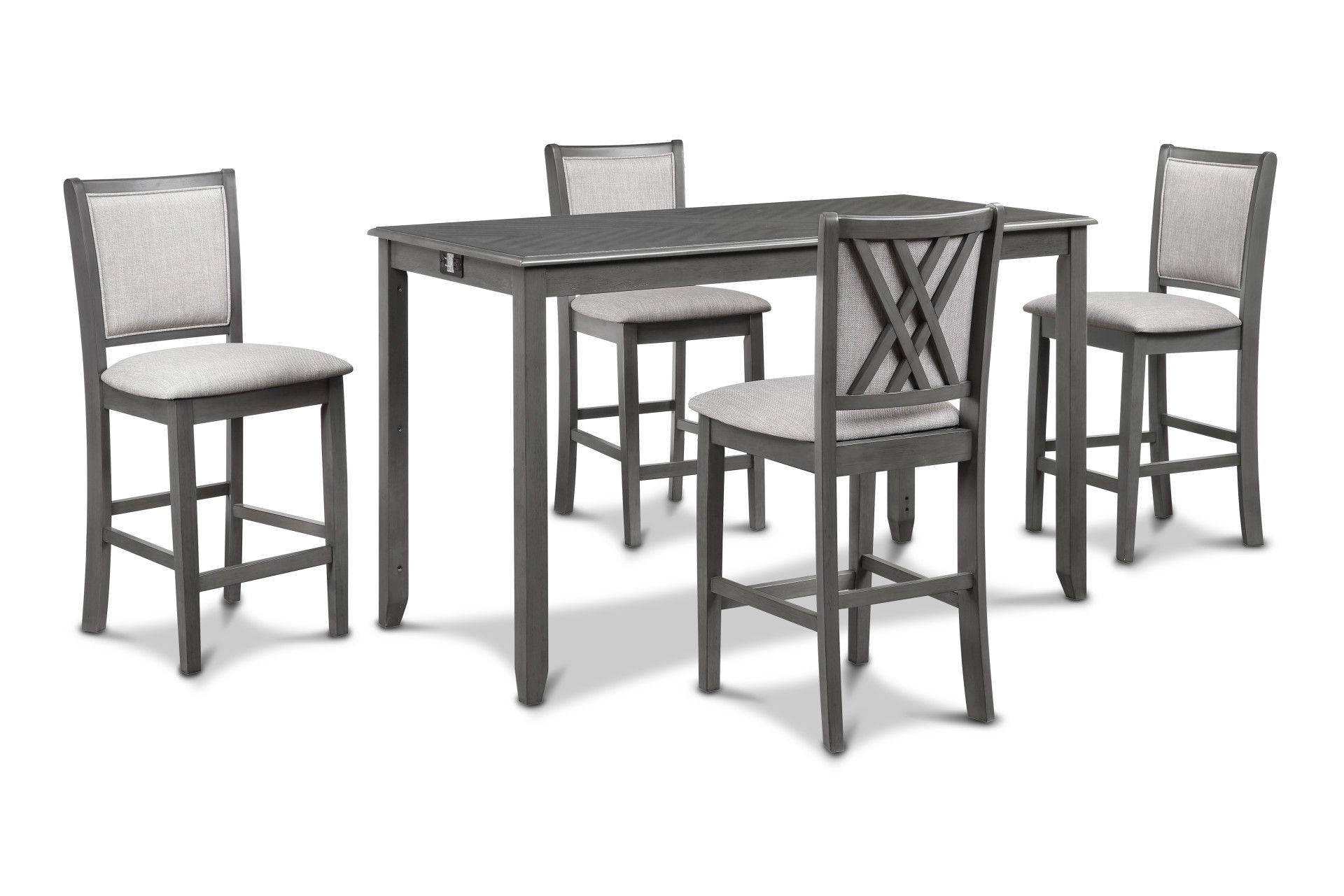 Amy - 5 Piece Counter Dining Set (Table With Storage & 4 Chairs) - Gray