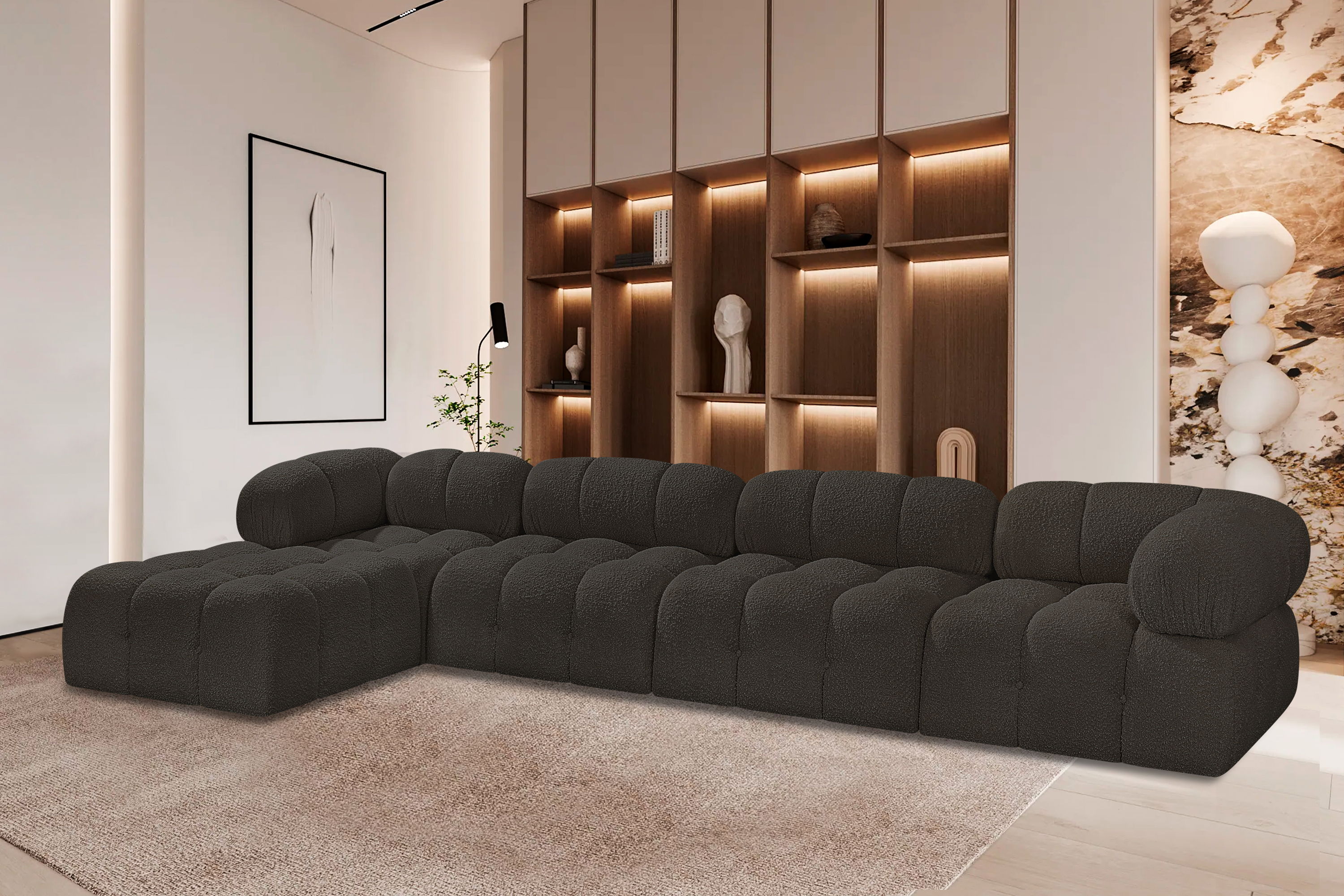 Ames - 5 Piece Fabric Modular Sectional - Brown