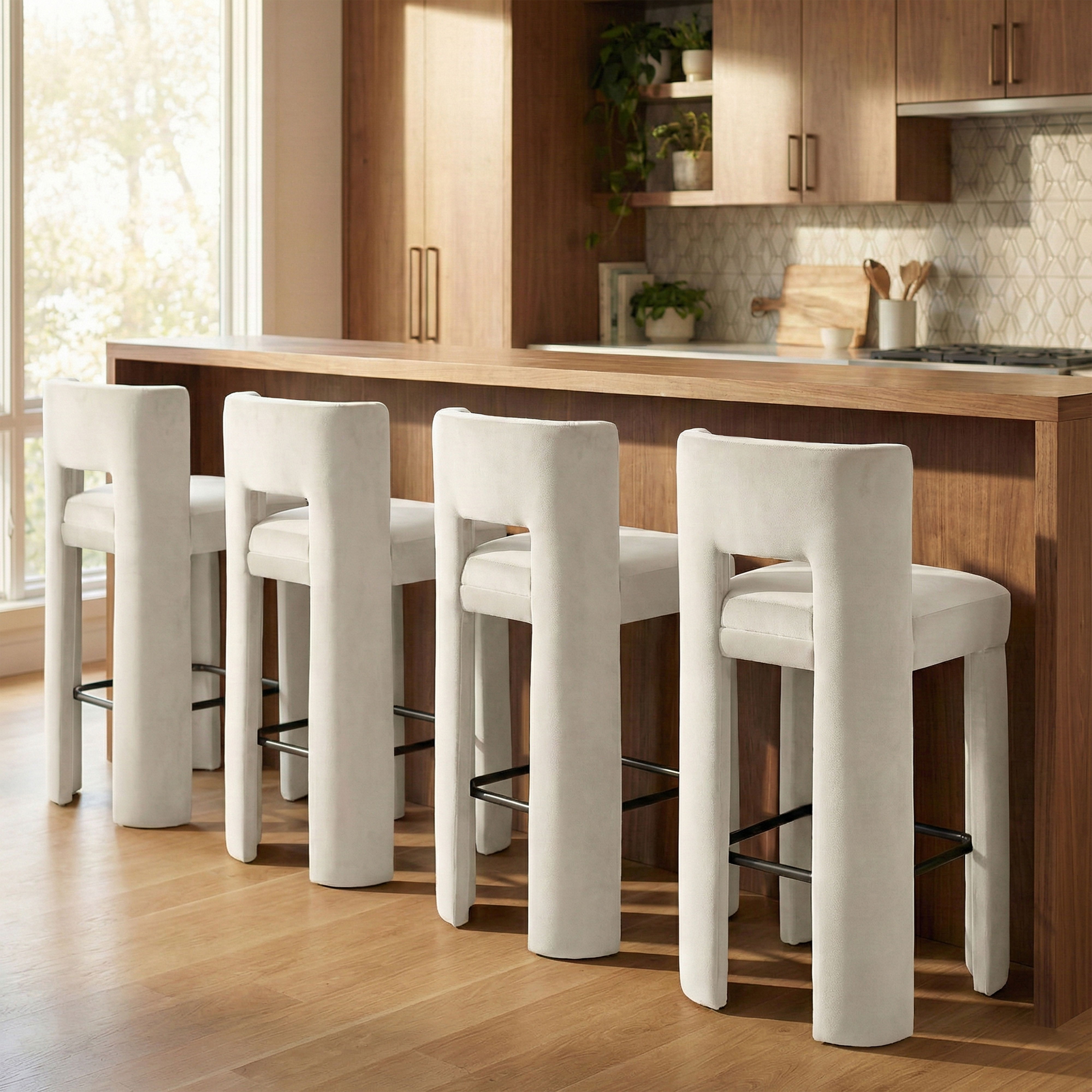 Zuno - Velvet Performance Fabric Upholstered Bar Stool (Set of 2) - Cream