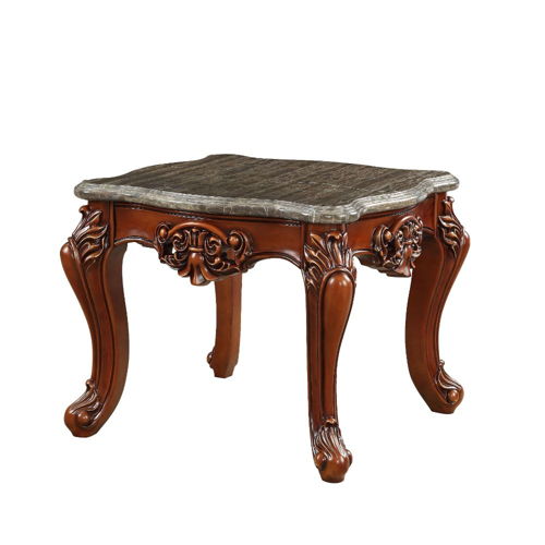Eustoma - End Table - Marble Top & Walnut, dark brown