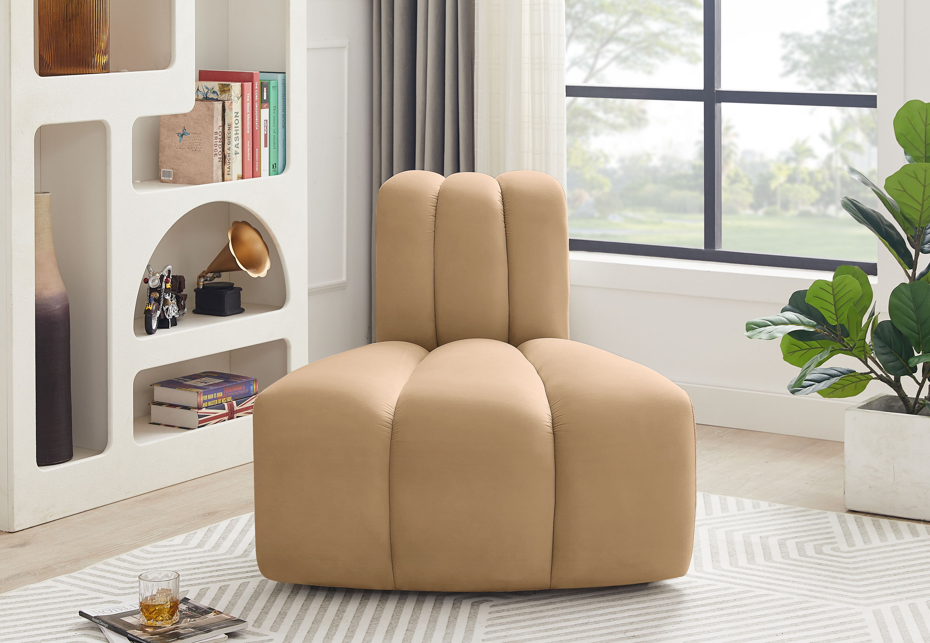 Arc - Velvet Reverse Corner Chair - Camel