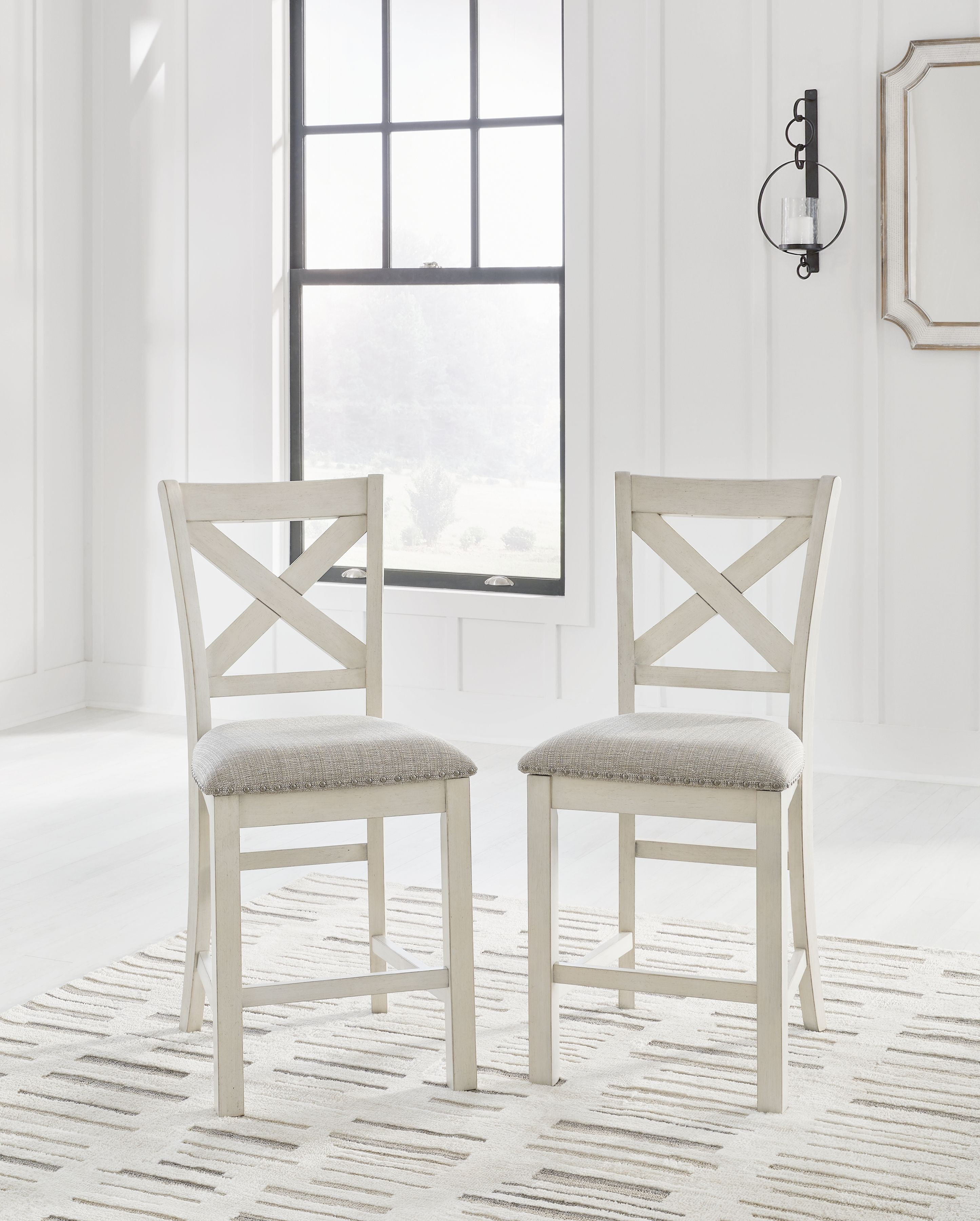 Ashley Robbinsdale Upholstered Barstool (2/CN) - Antique White