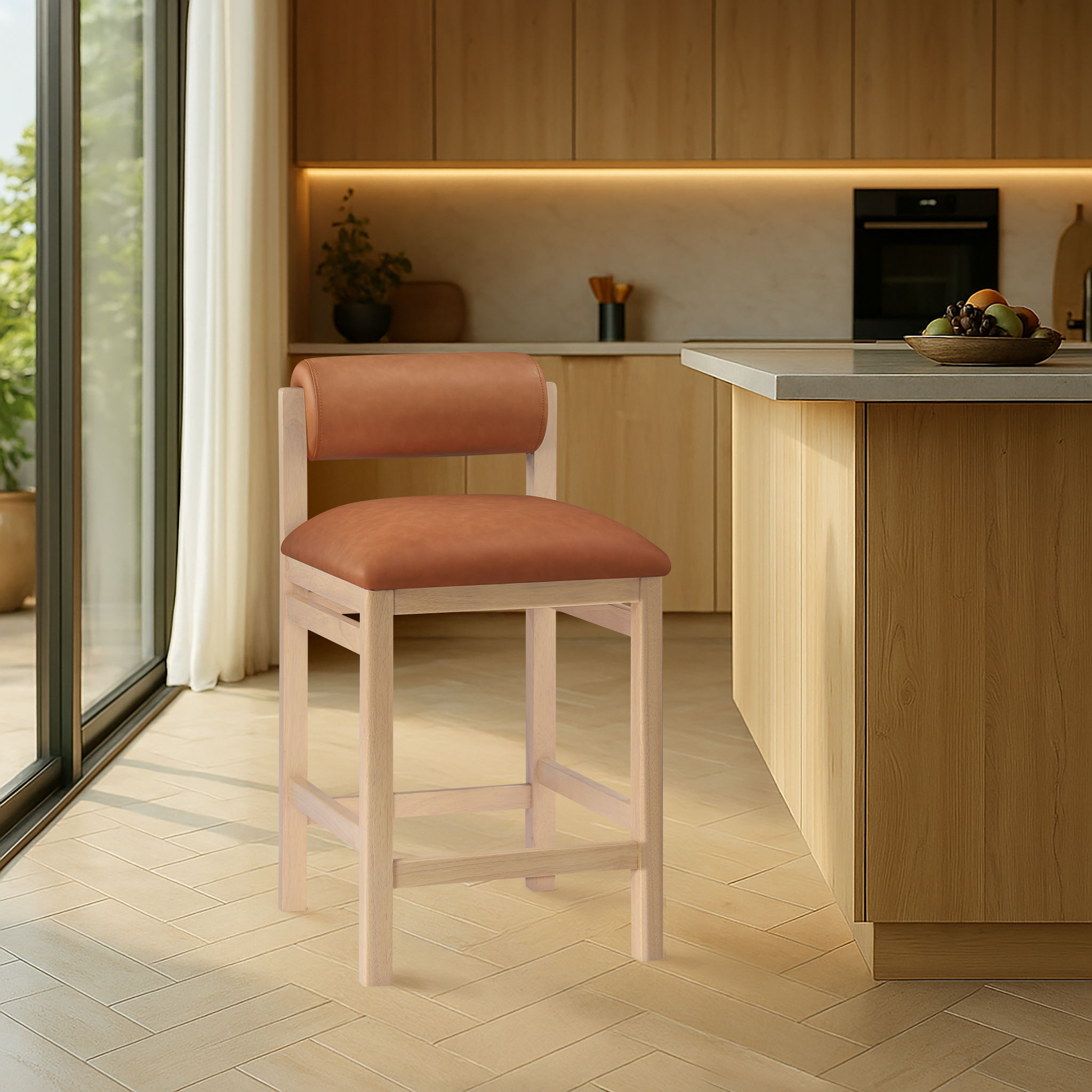 Roundhill - Vegan Leather Counter Stool - Cognac