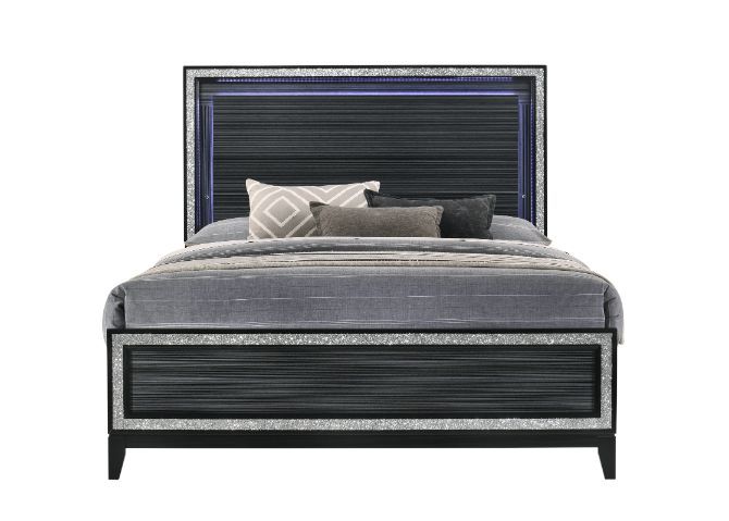 Haiden - Queen Bed With LED - Weathered Black, black, view 4
