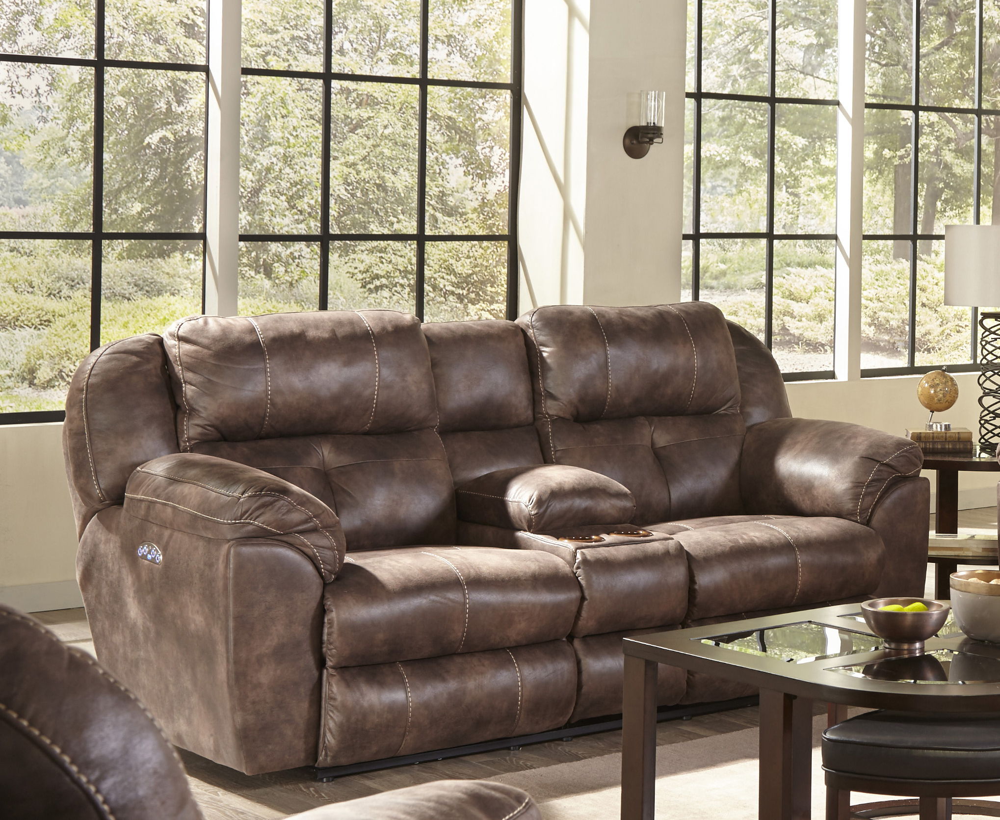 Ferrington - Power Lay Flat Reclining Console Loveseat With Power Adjustable Headrest - Dusk