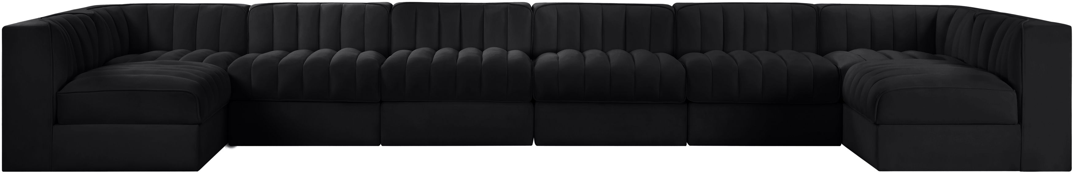 Rummi - Velvet Performance Fabric Upholstered 8 Piece Modular Sectional (With 2 Corner Chairs) - Black