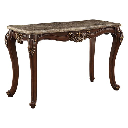 Mehadi - Sofa Table - Marble Top & Walnut, dark brown