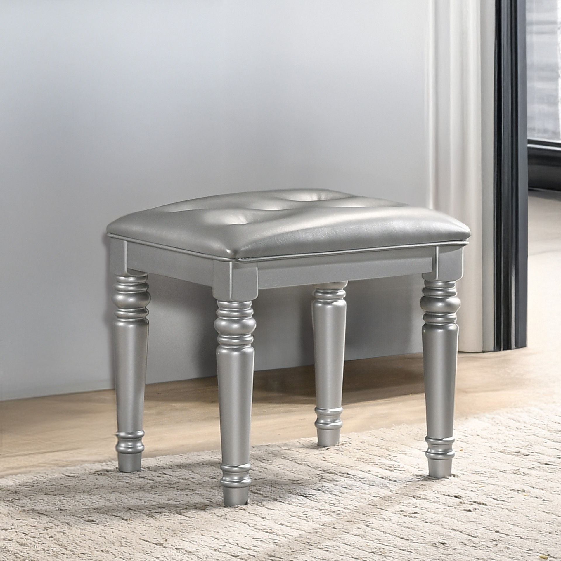 Valentino - Vanity Table Stool - Silver, gray