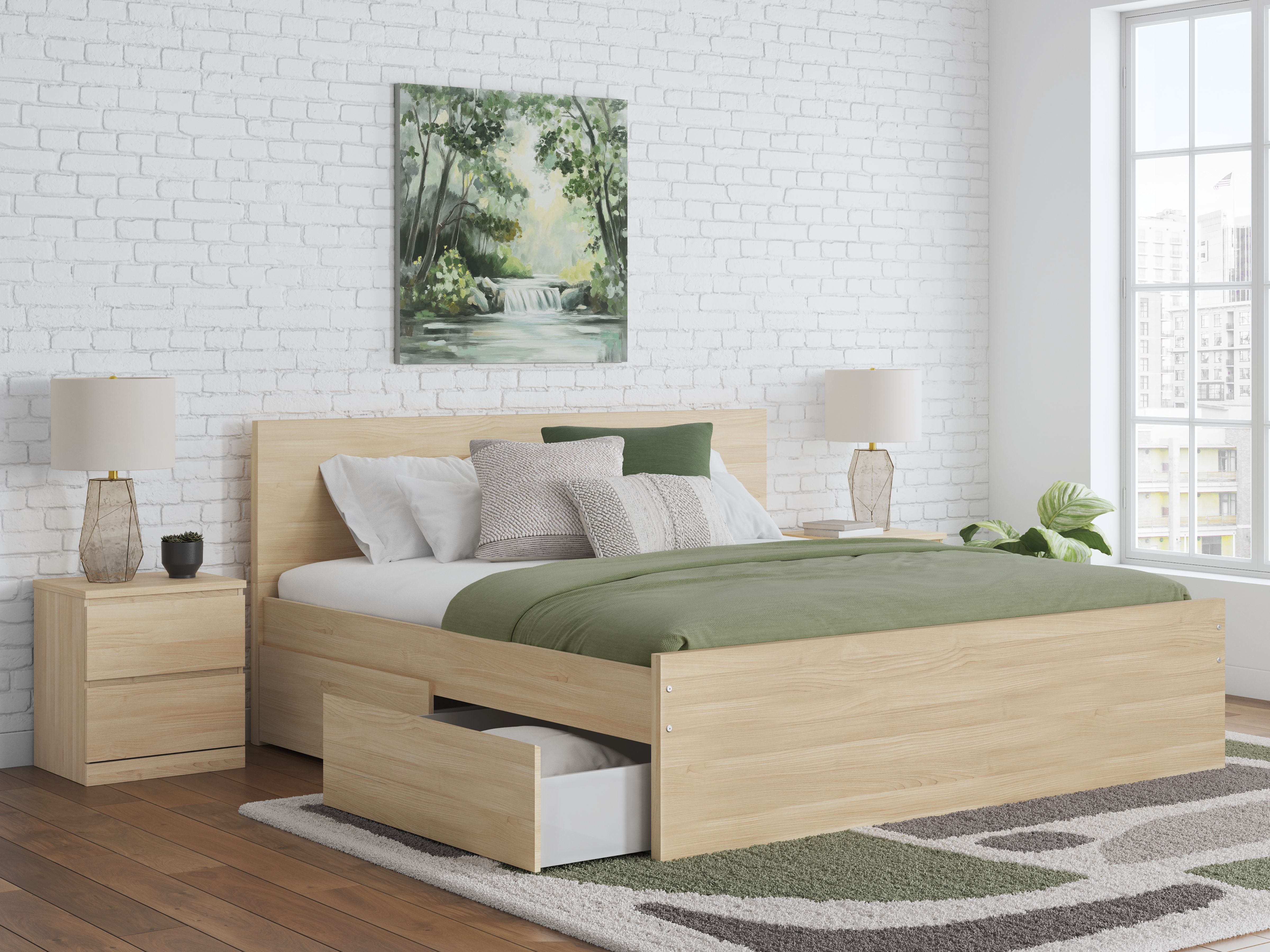 Onita - King Panel Platform Bed With 1 Side Storage - Natural