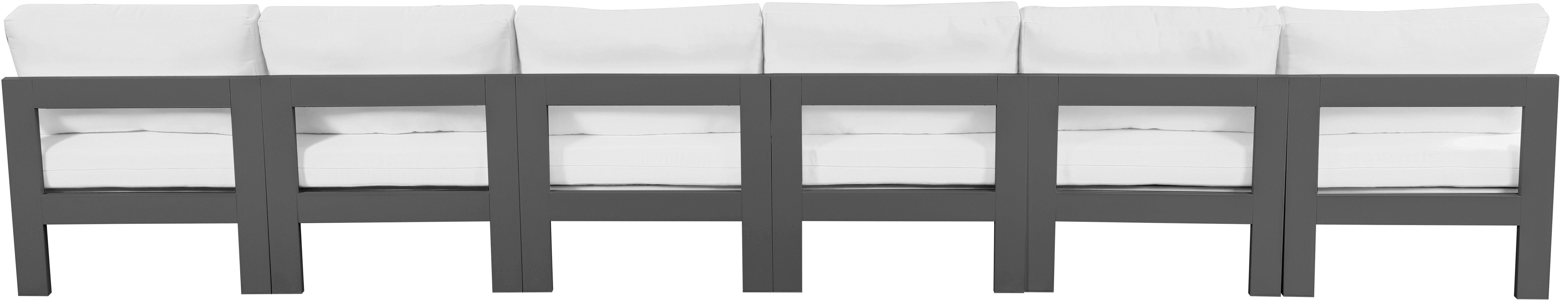 Nizuc - Outdoor Patio 6 Piece Armless Modular Sofa With Gray Frame - White