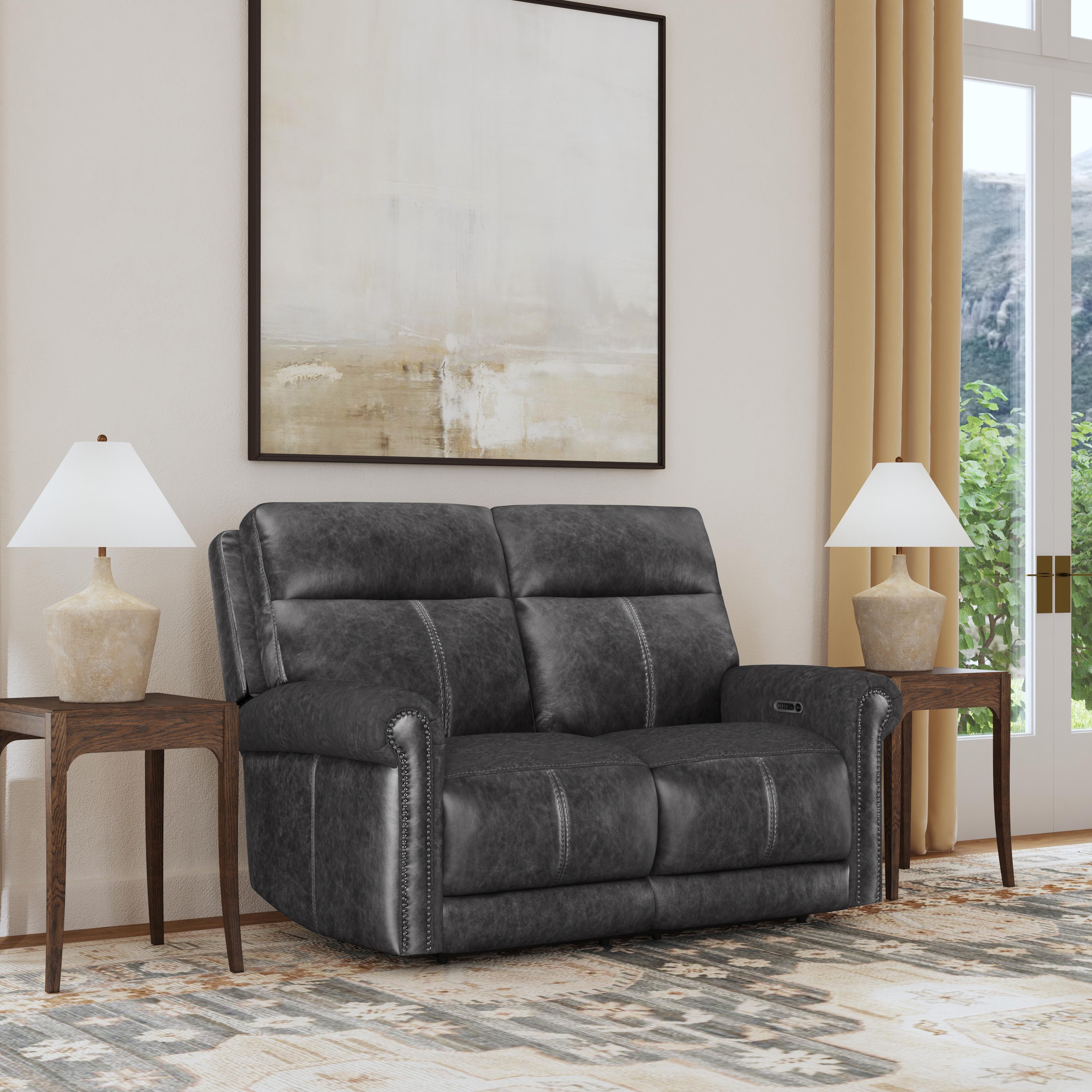 Alexander - Power Reclining Loveseat With Power Headrest & Lumbar - Weathered Stone Gray, dark gray, view 5