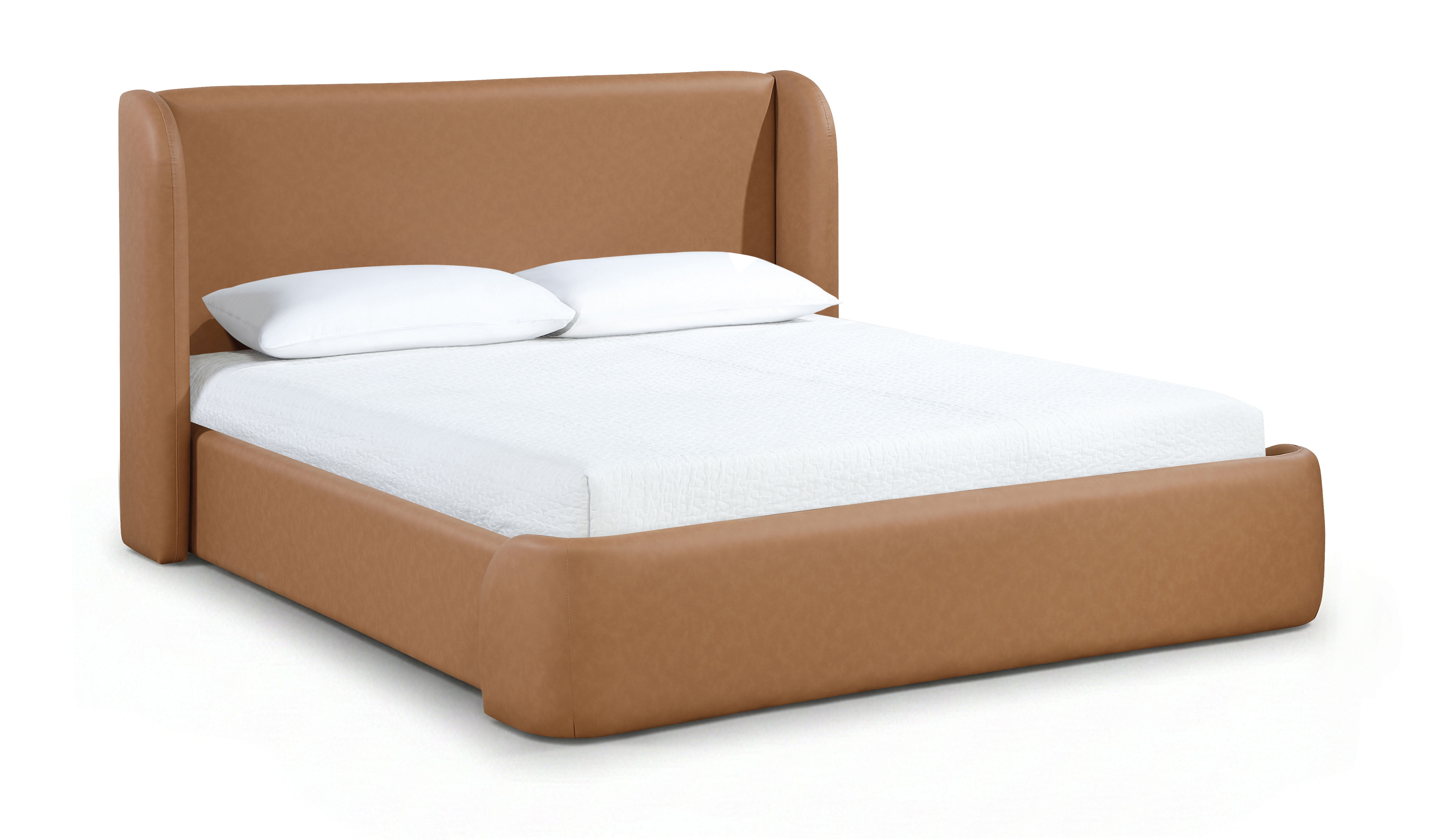 Warby - Vegan Leather Upholstered Queen Bed - Cognac