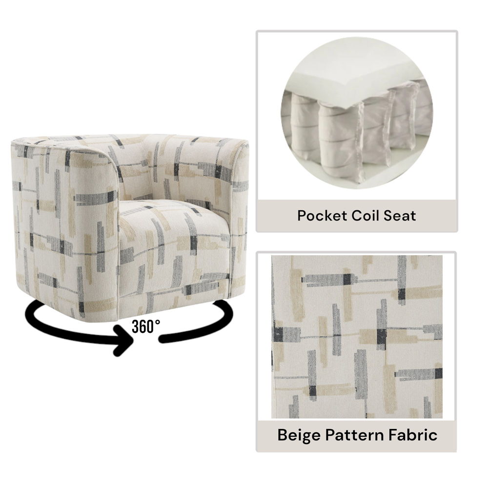 Darya - Chair With Swivel - Beige Pattern Fabric, beige, view 5