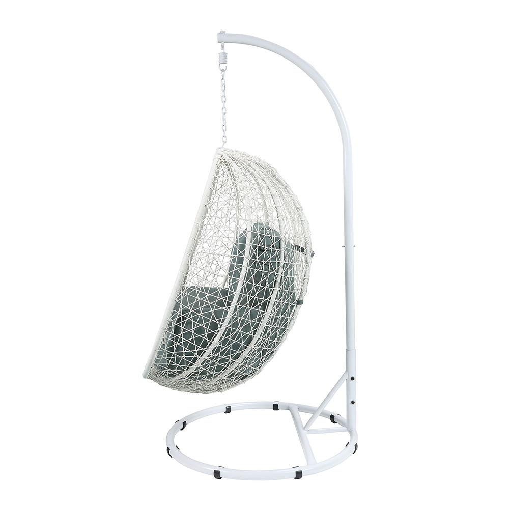 Simona - Hanging Chair - Green Fabric & White Wicker, white, view 3