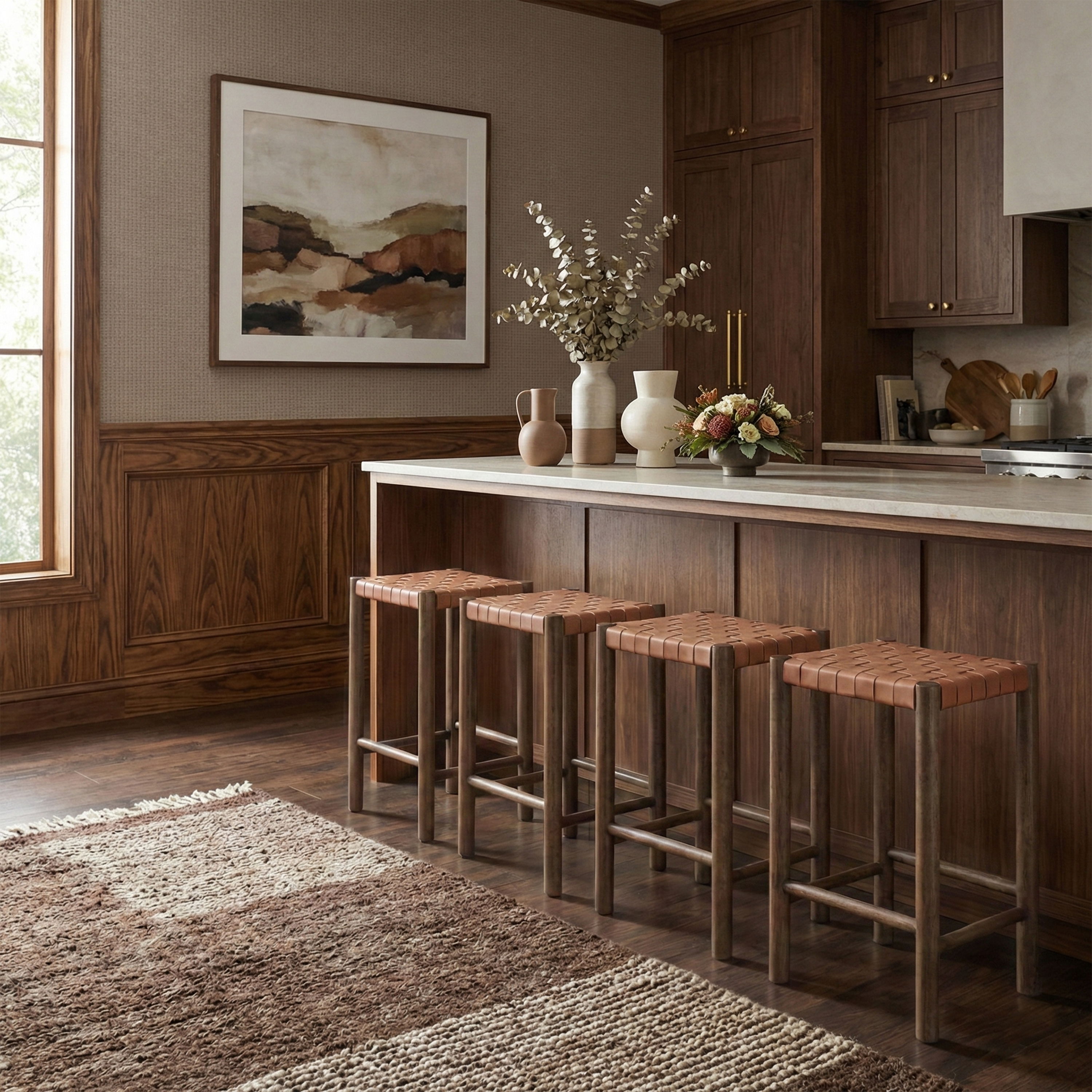 Entwine - Vegan Leather Upholstered Backless Counter Stool - Brown / Painted Brown