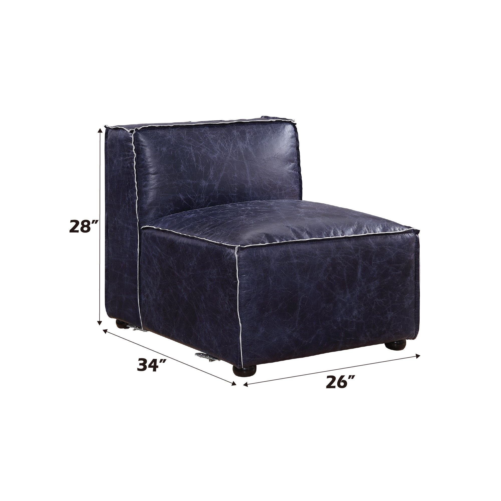 Birdie - Modular Armless Chair - Vintage Blue Top Grain Leather, blue, view 5