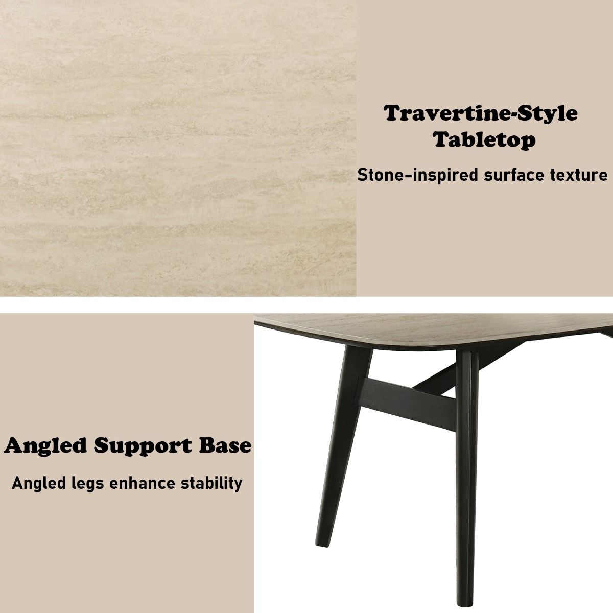 Lark - Dining Table - Travertine / Black, white, view 7