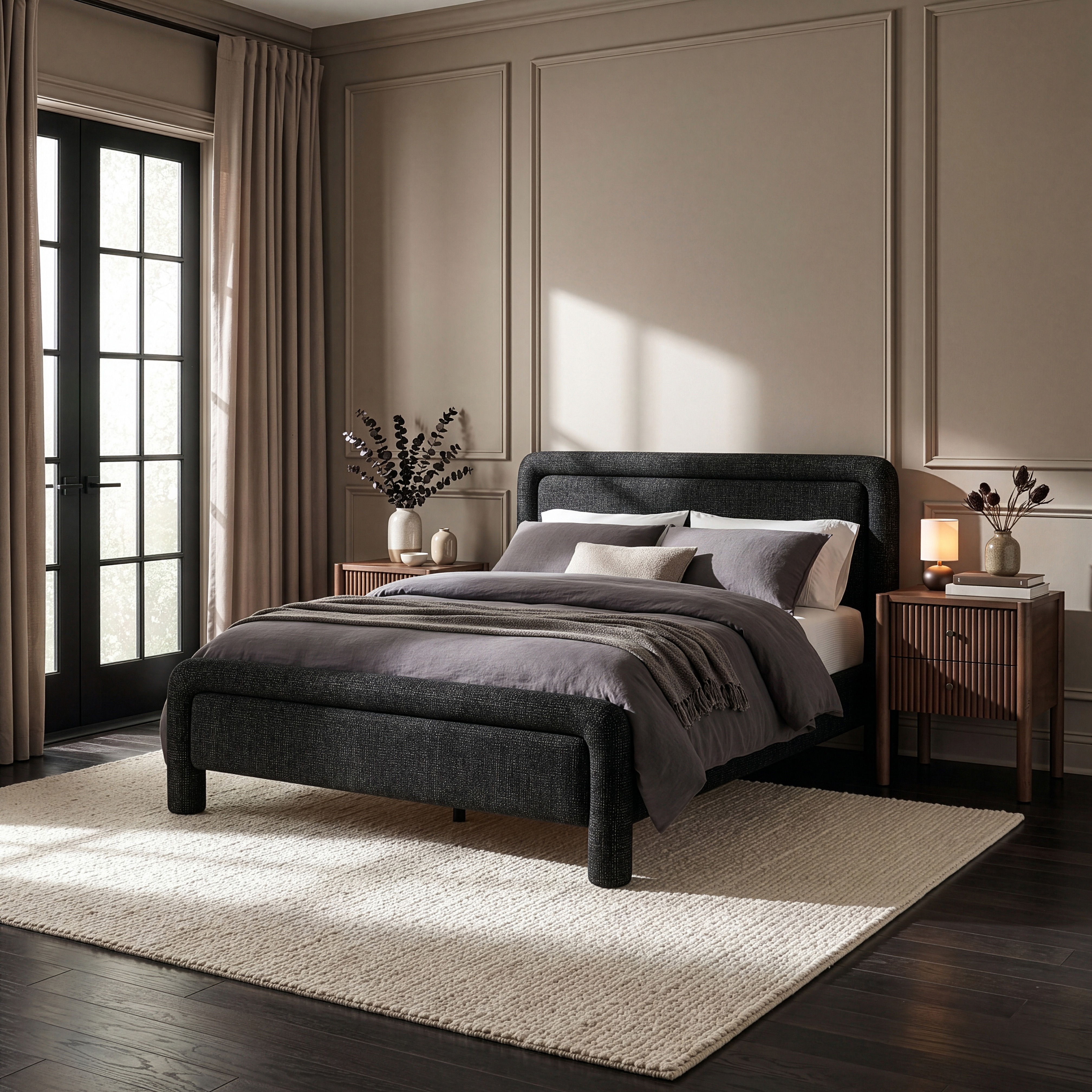 Baylor - Fabric With Interwoven Chenille Upholstered Full Bed - Black