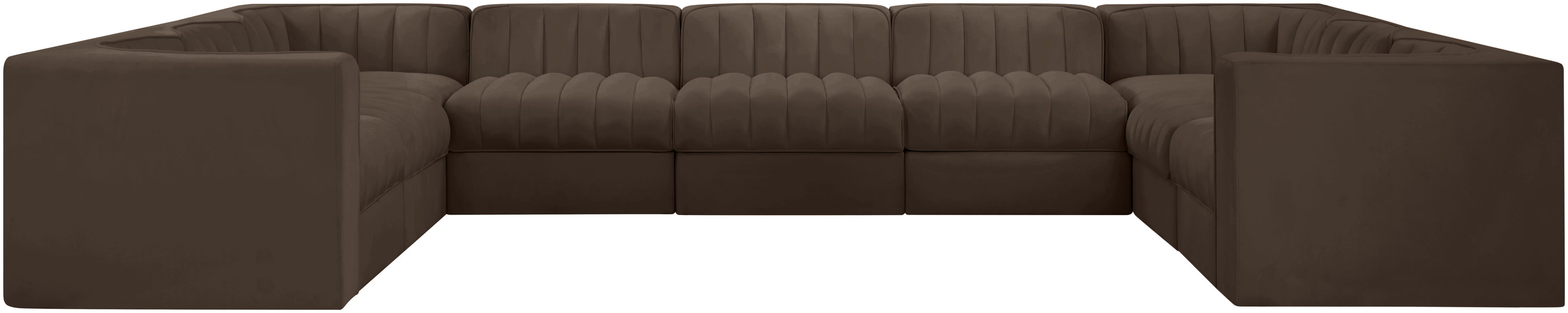 Rummi - Velvet Performance Fabric Upholstered 9 Piece Modular Sectional - Brown
