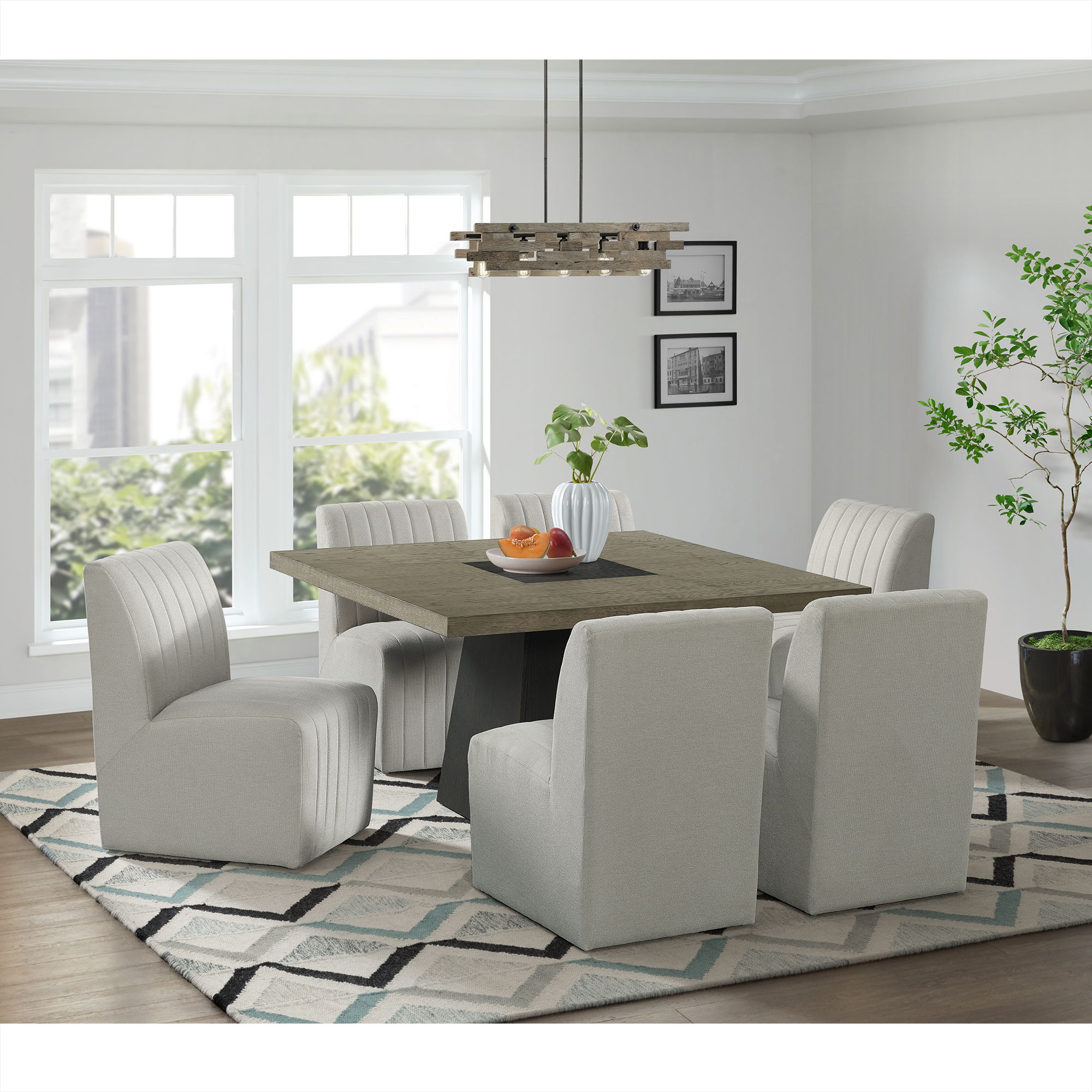 7 Pc · Standard Height Dining Set Square Table And Six Chairs