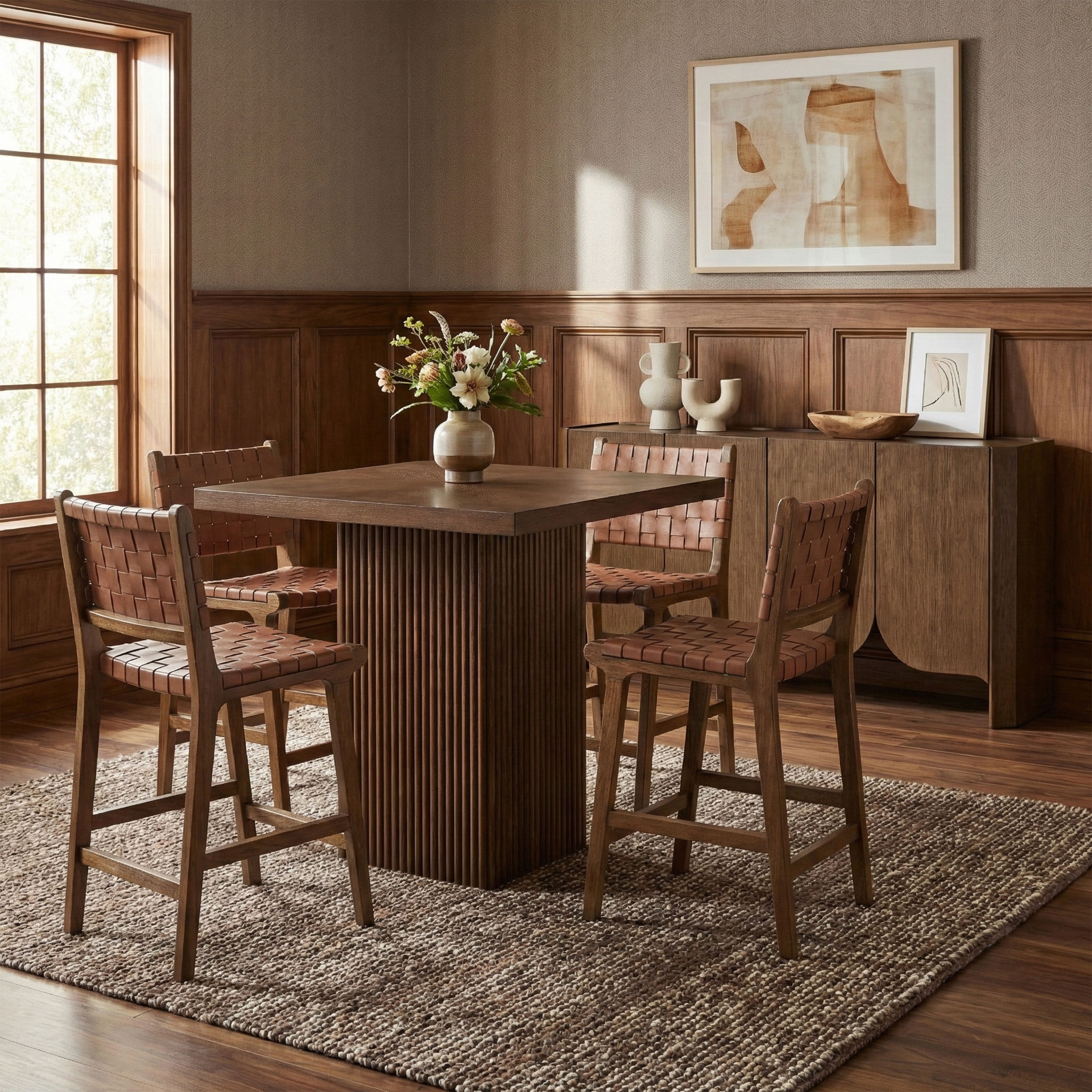 Entwine - Vegan Leather Upholstered Counter Stool - Brown / Painted Brown