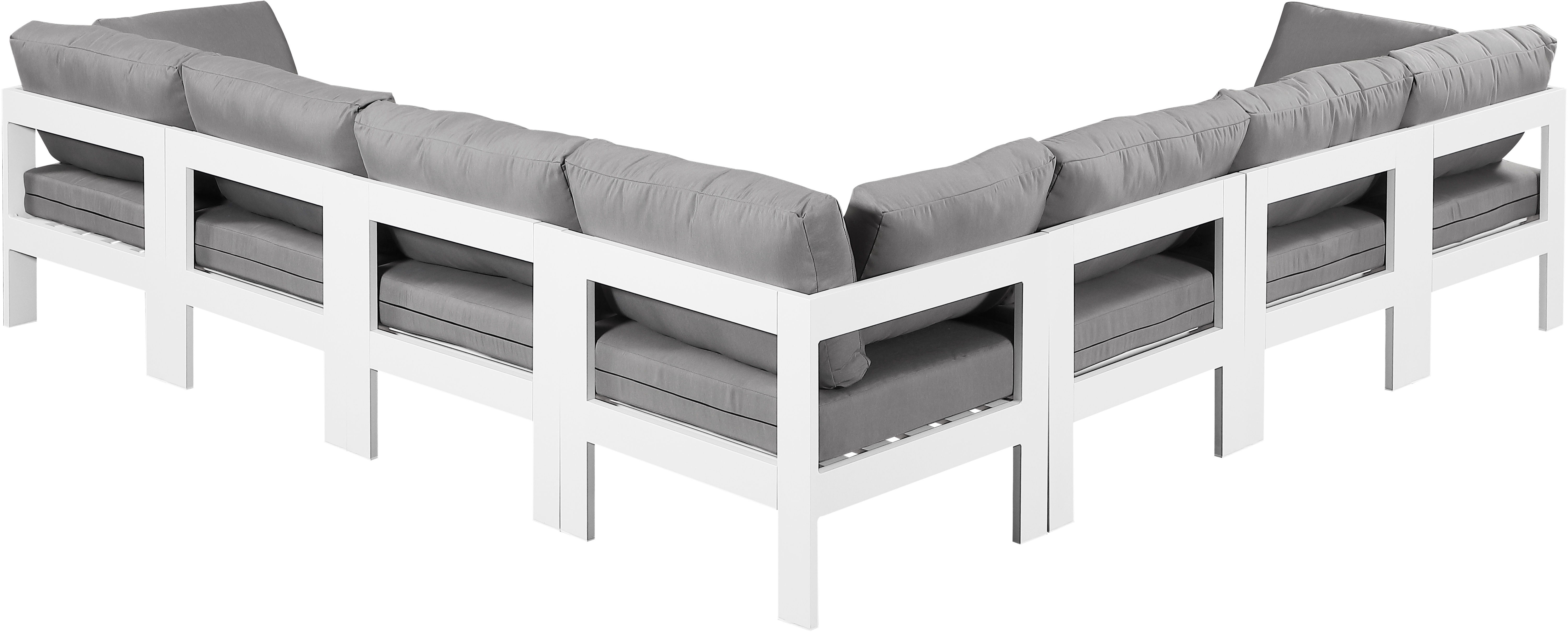 Nizuc - Outdoor Patio 7 Piece Modular Corner Sectional With White Frame - Gray