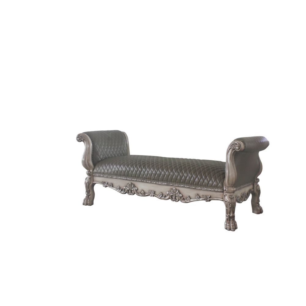 Dresden - Bench - Synthetic Leather & Vintage Bone White, silver