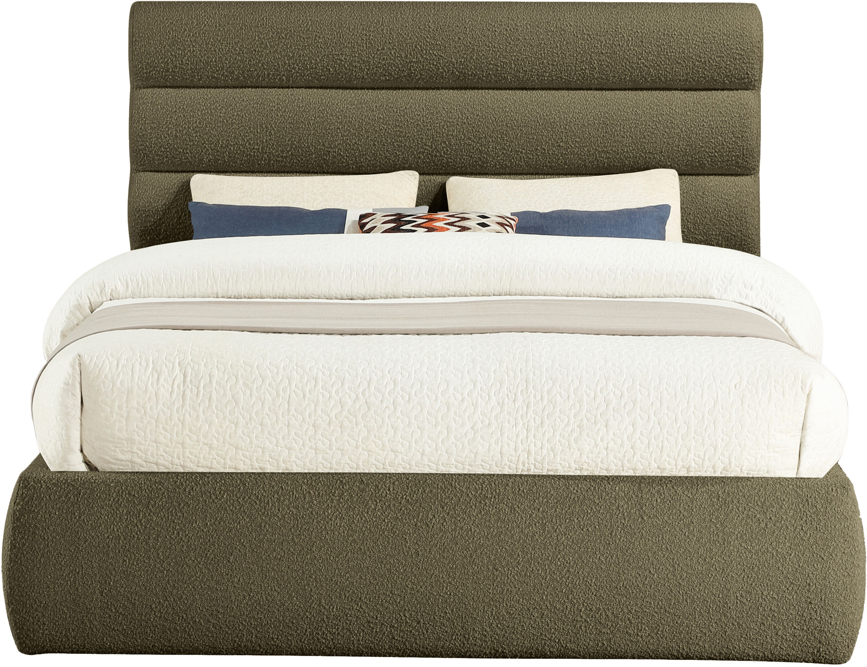 Adam - Boucle Fabric Queen Bed With 52" Headboard - Olive