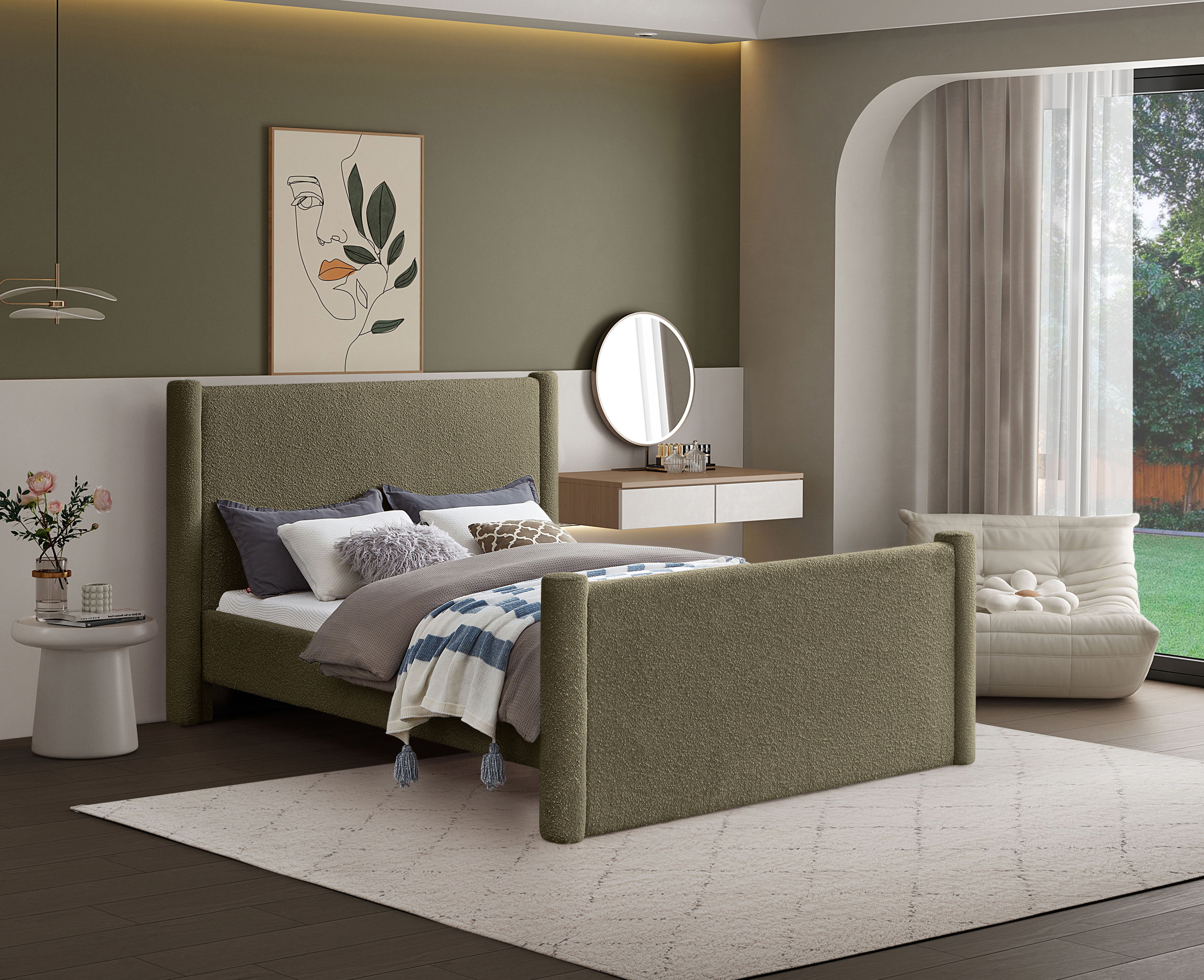 Elias - Boucle Full Bed - Olive Green