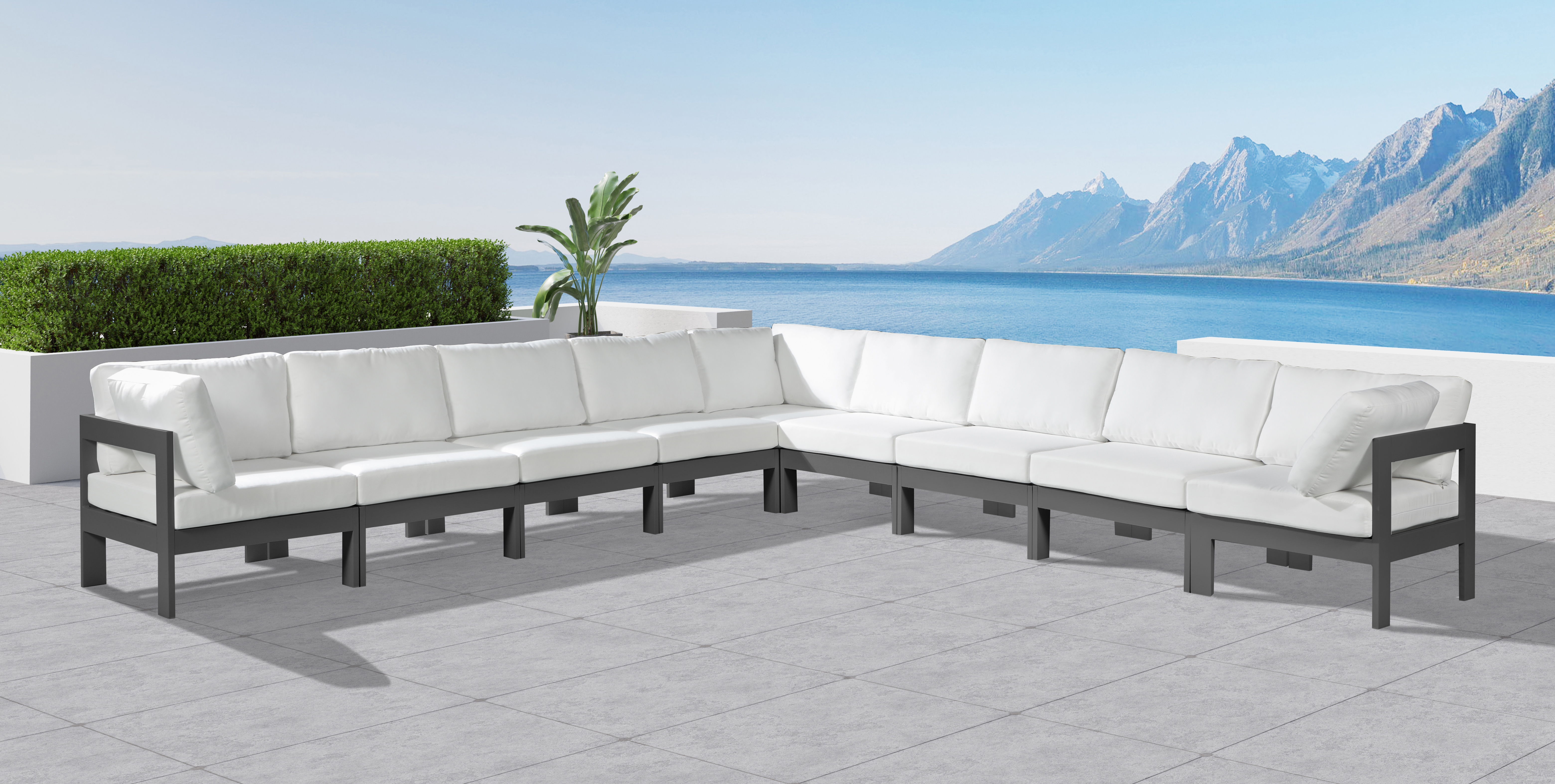 Nizuc - Outdoor Patio 9 Piece Modular Corner Sectional With Gray Frame - White