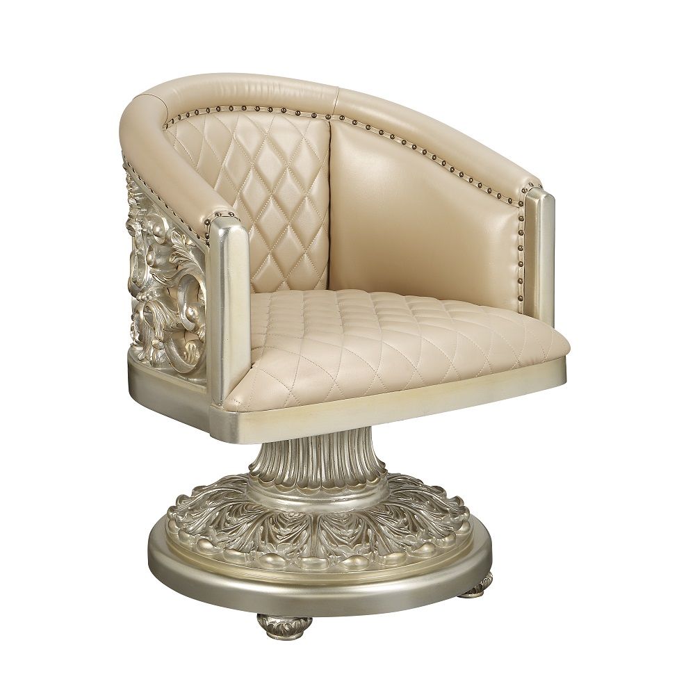 Sorina - Arm Chair - Synthetic Leather & Antique Gold, beige
