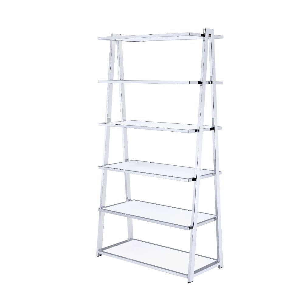 Coleen - Bookshelf - White High Gloss & Chrome, white