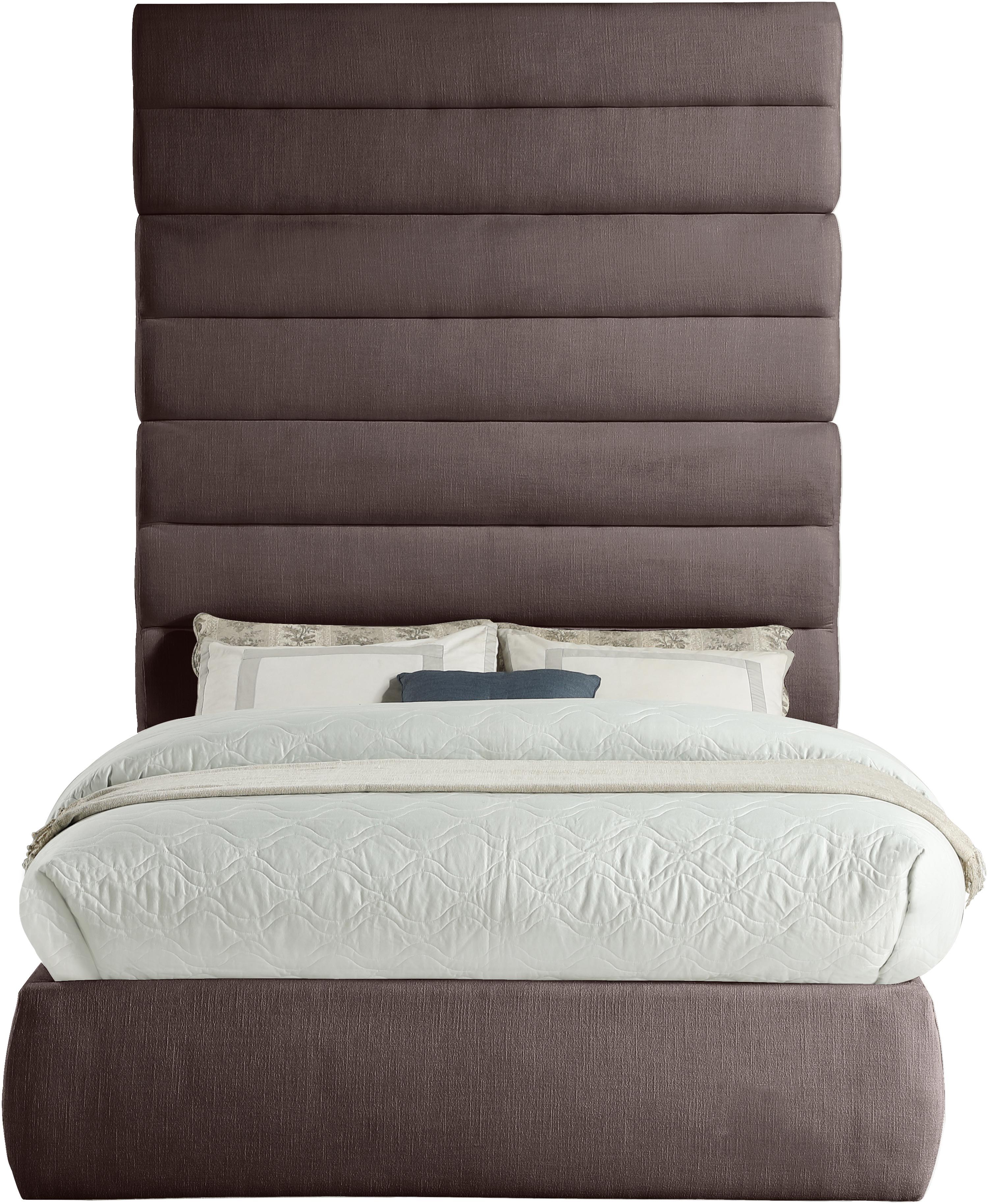 Adam - Linen Fabric Full Bed With 89" Headboard - Brown