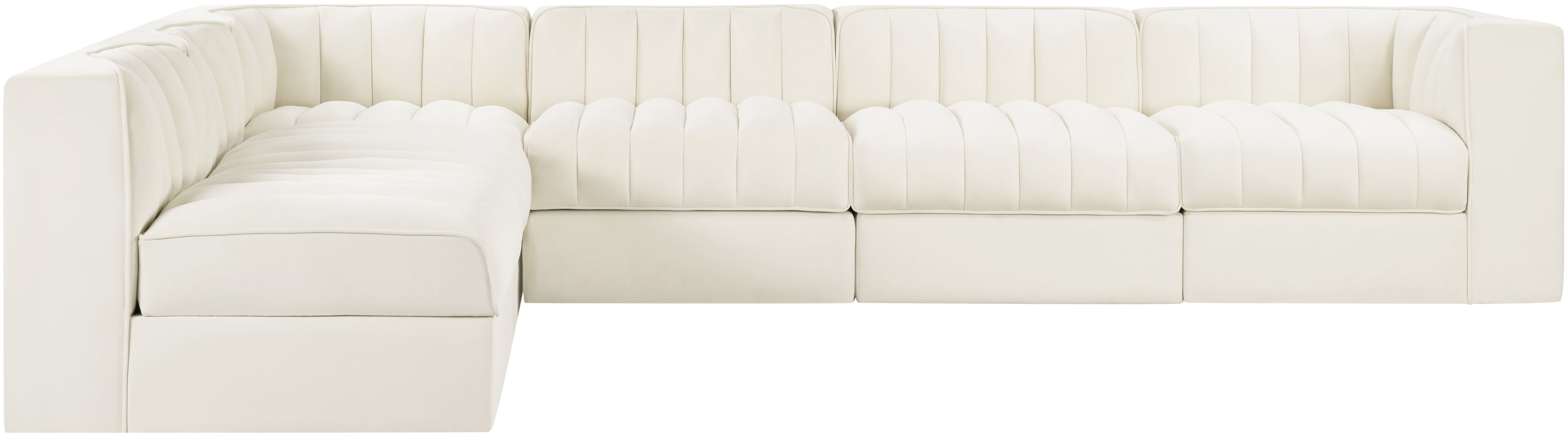 Rummi - Velvet Performance Fabric Upholstered 6 Piece Modular Sectional (With 3 Corner Chairs) - Cream