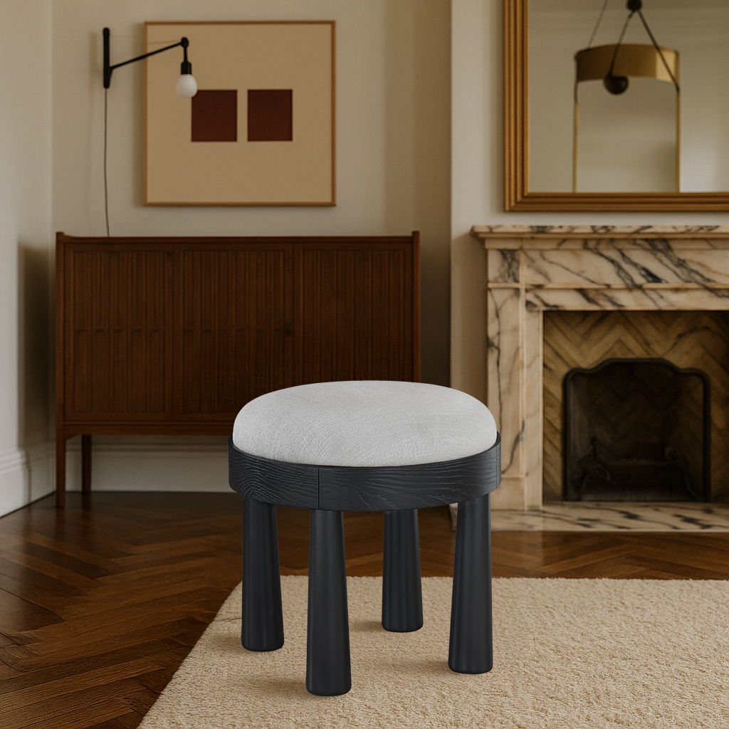 Larea - Linen Textured Fabric Upholstered Ottoman - Gray