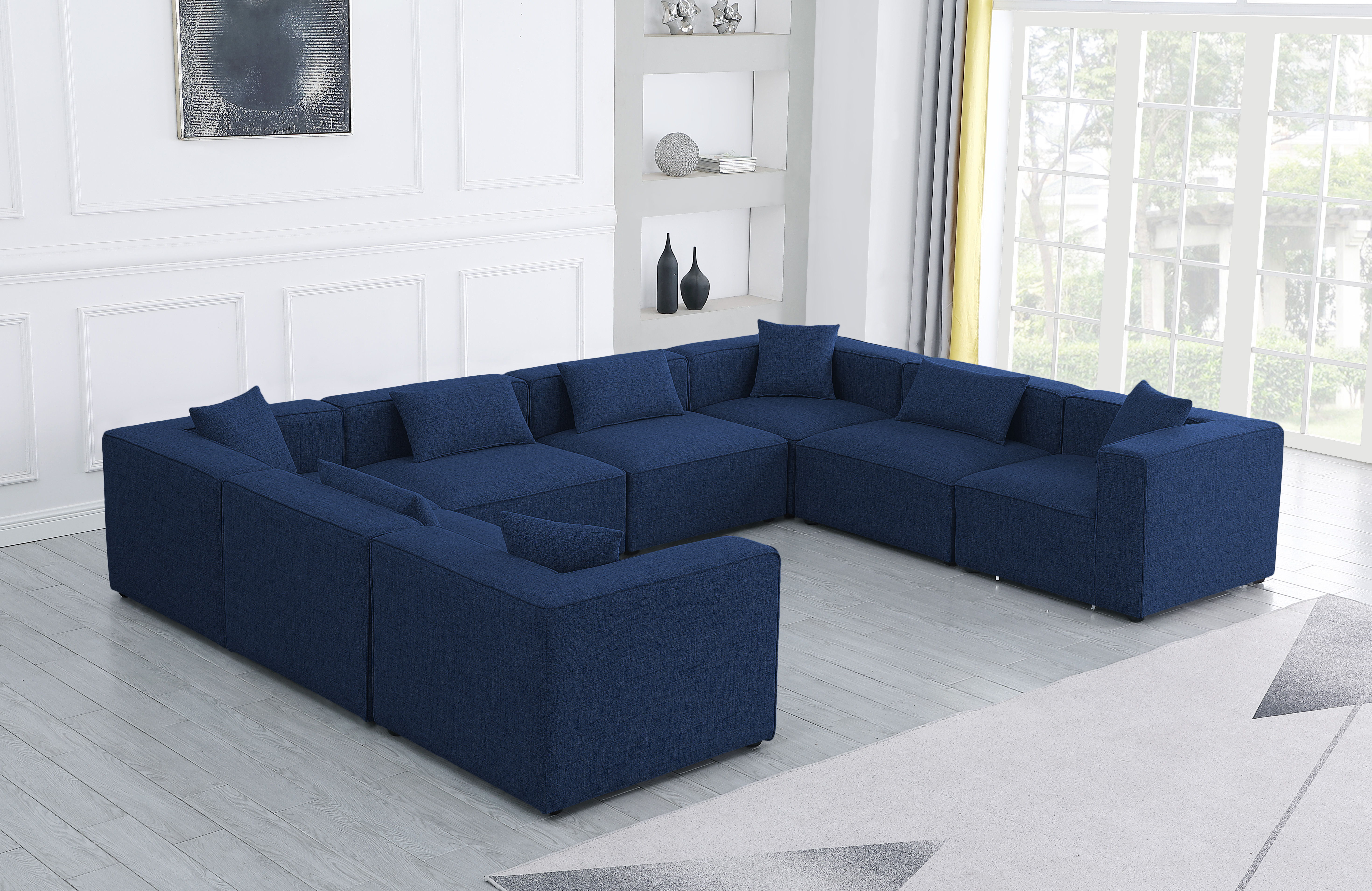 Cube - Linen 8 Piece Modular Sectional - Navy