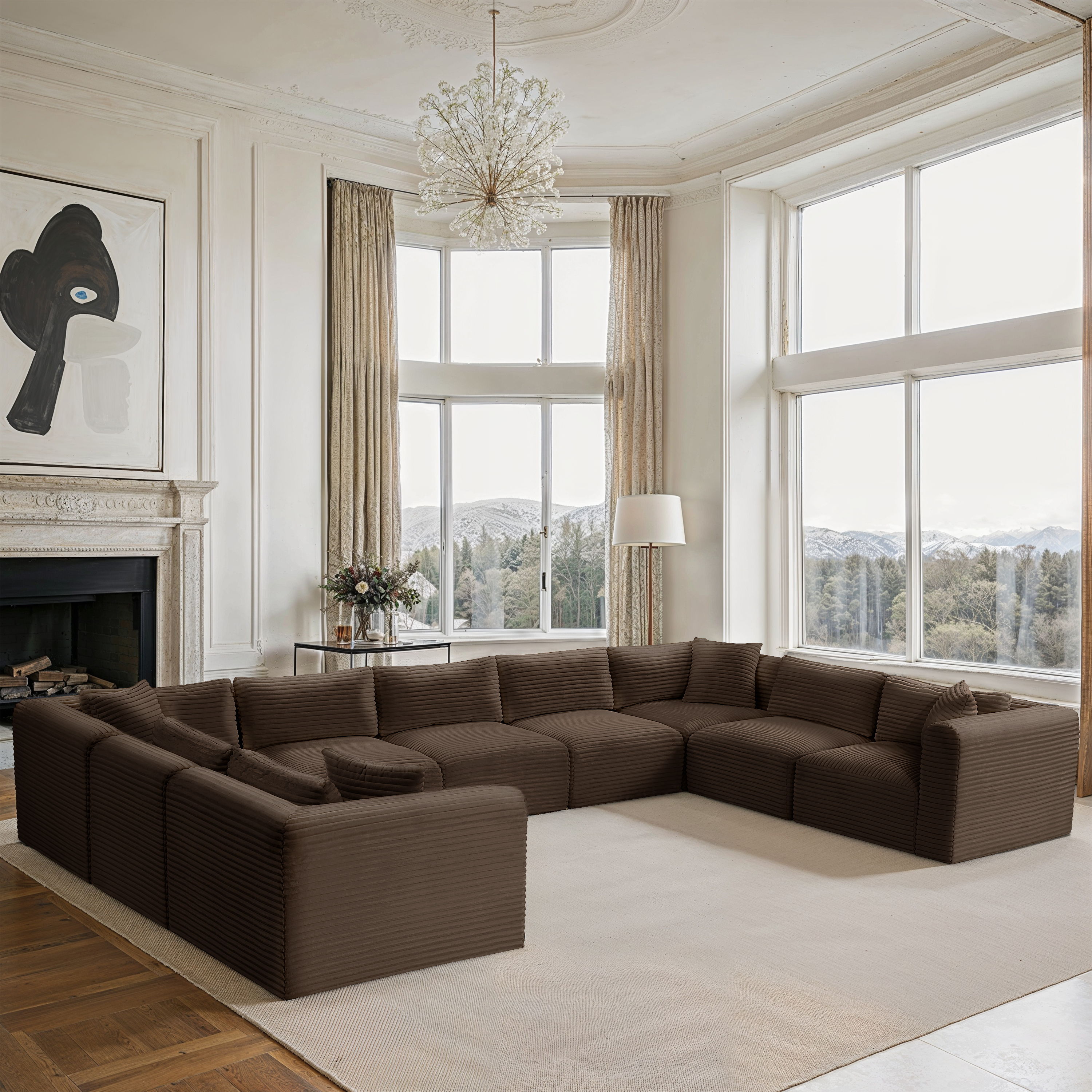 Shaggy - 9 Piece Modular U-Shaped Sectional - Brown