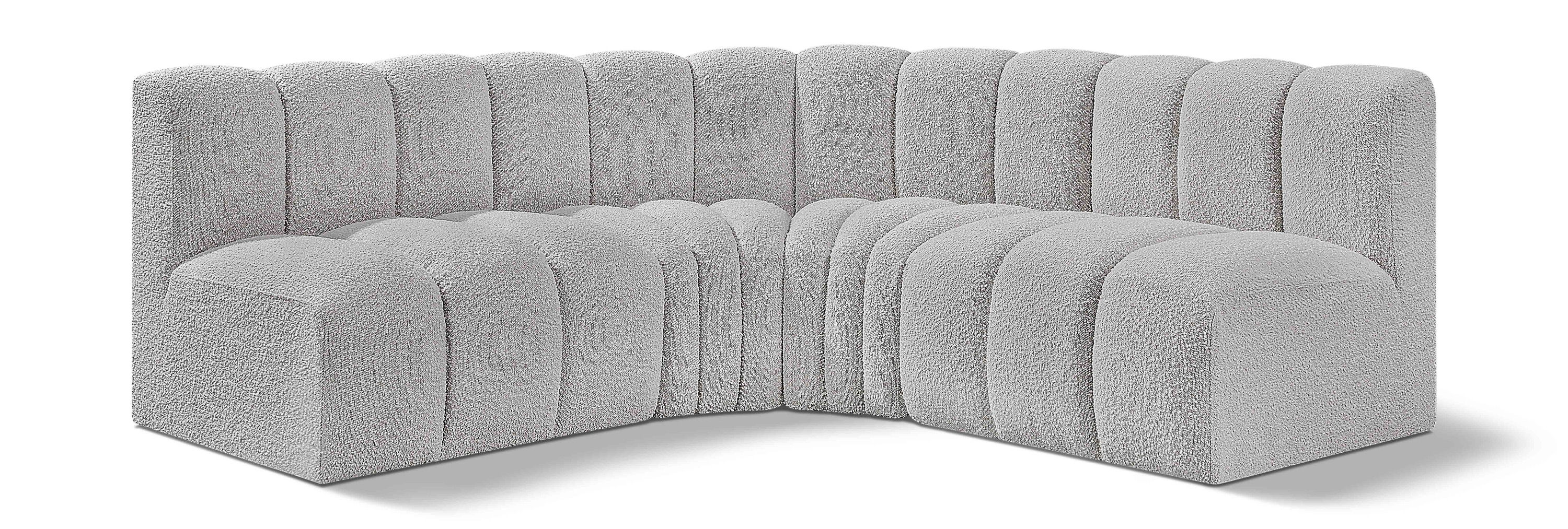 Arc - Boucle Fabric 4 Piece Corner Modular Sofa - Gray