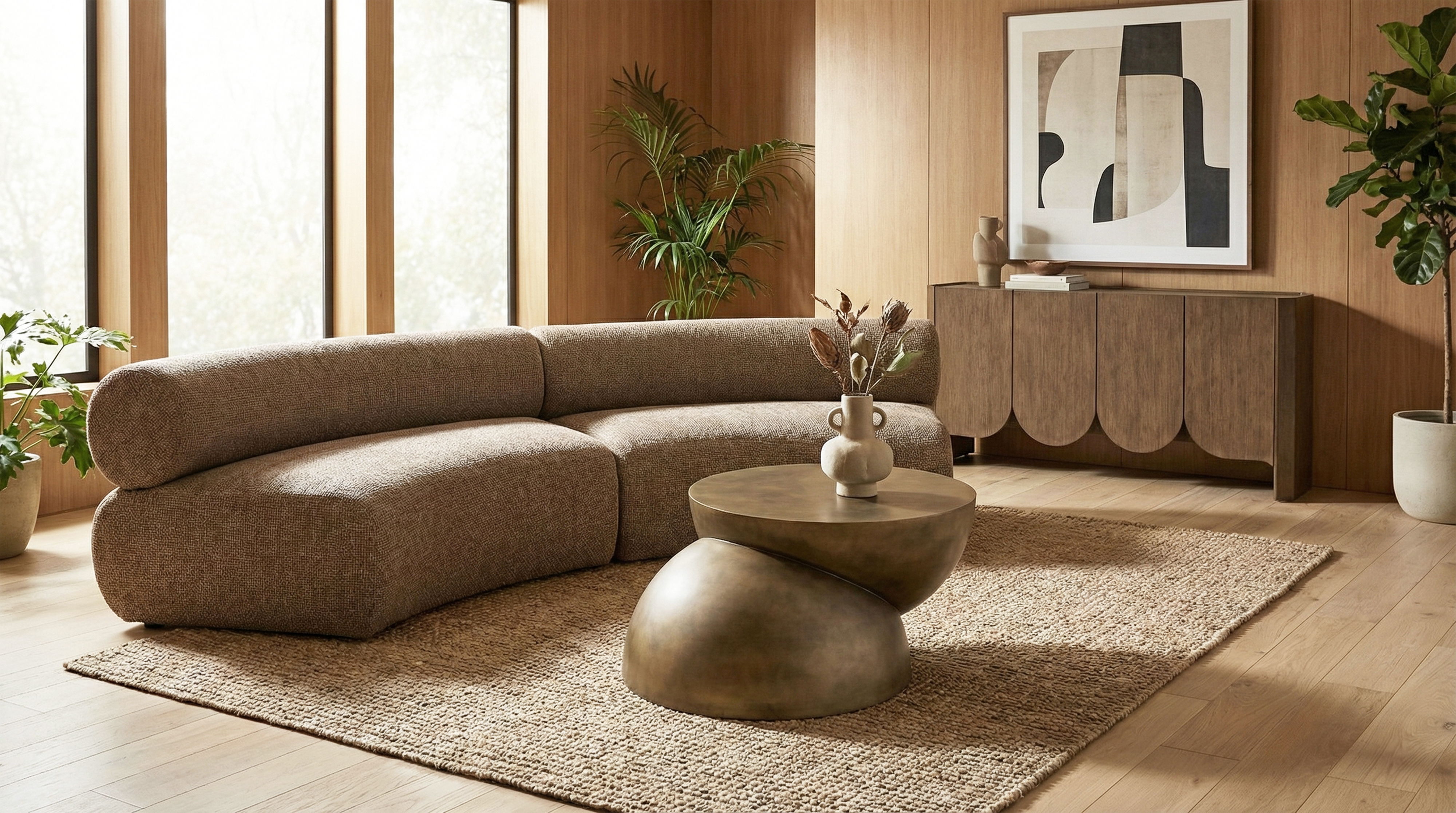 Bale - 108" Curved Chenille Fabric Upholstered 2 Piece Modular Sectional - Brown