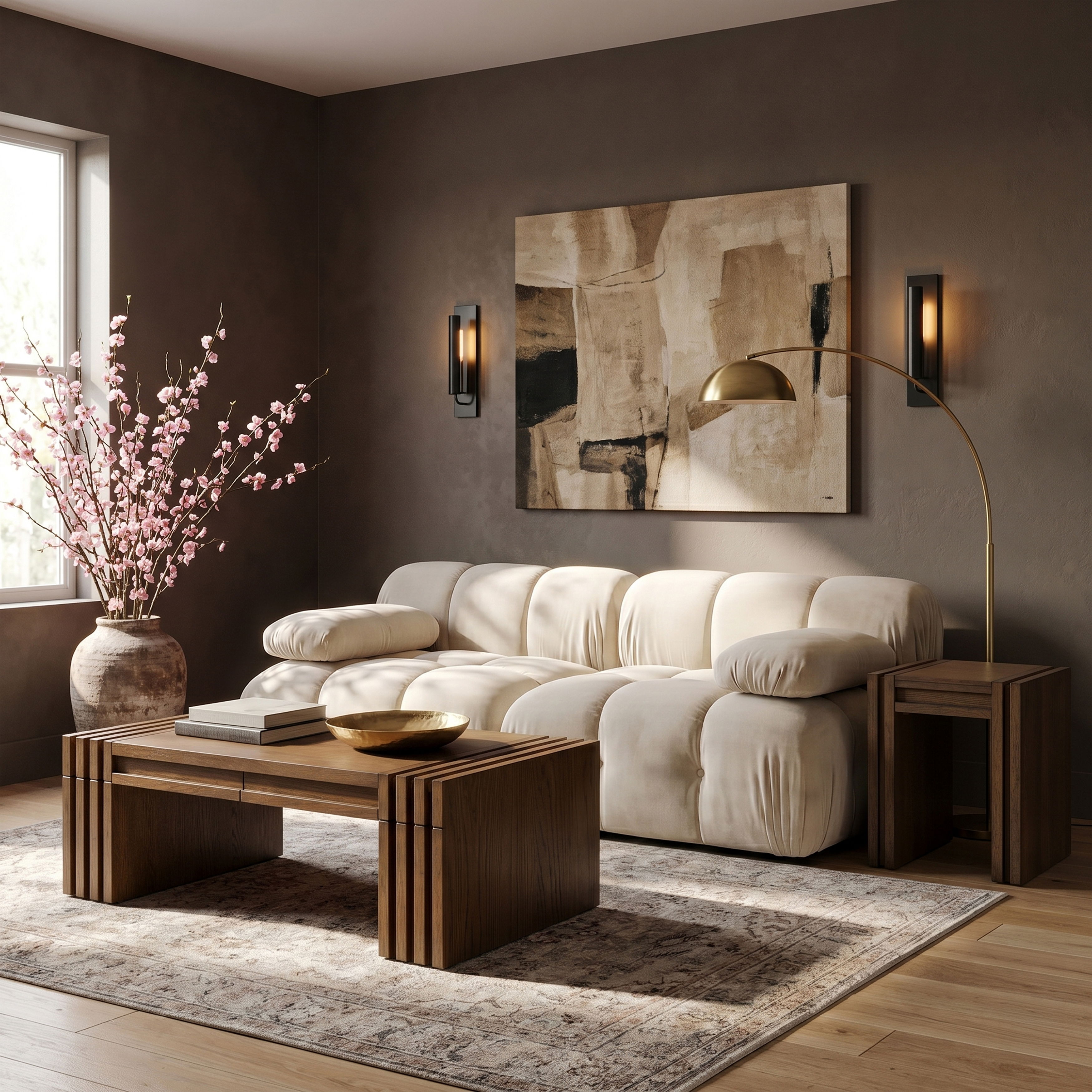 Orin - Velvet Performance Fabric Upholstered 2 Piece Modular Sofa - Cream