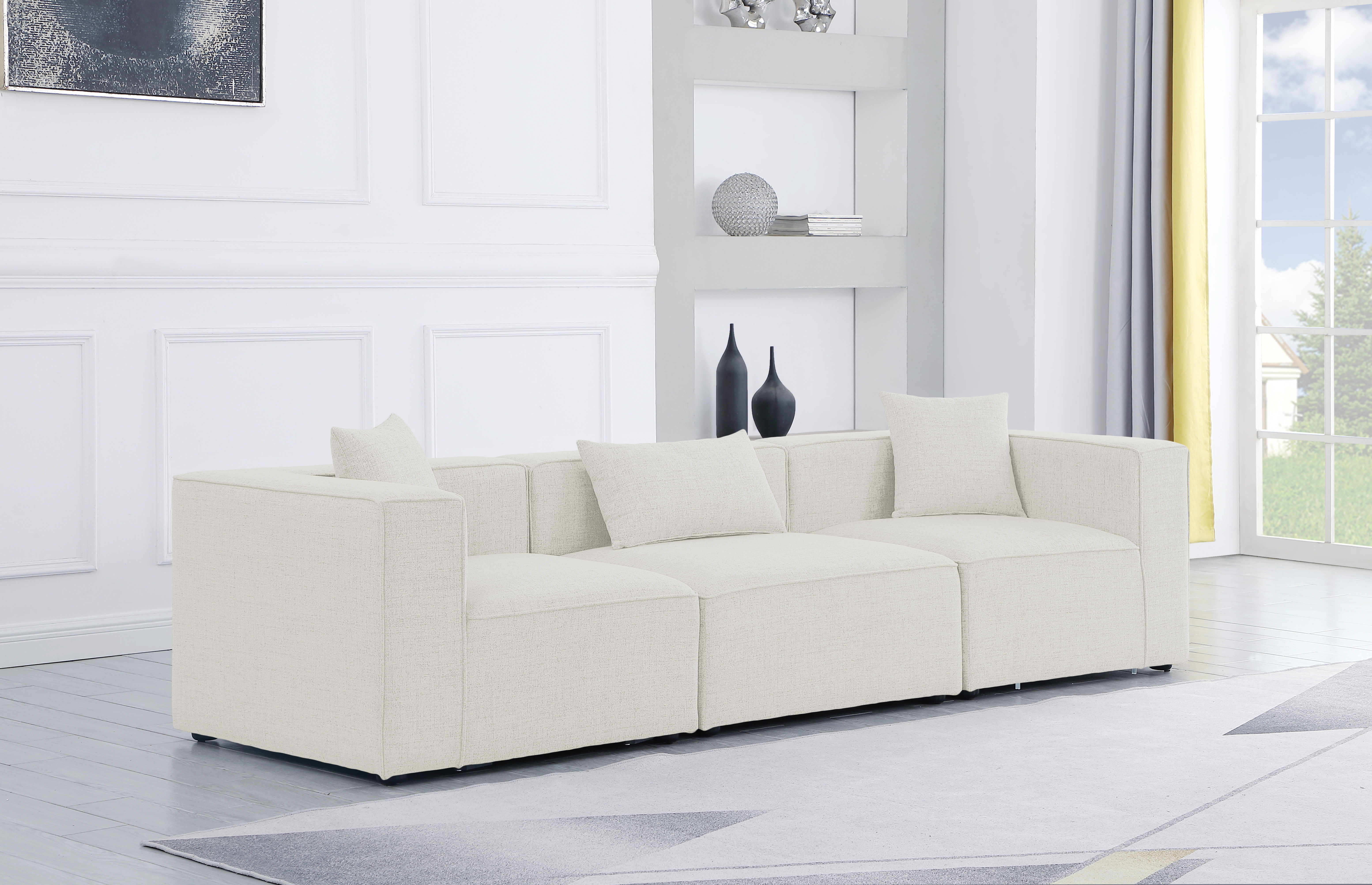 Cube - Linen Modular 3 Piece Sofa - Cream